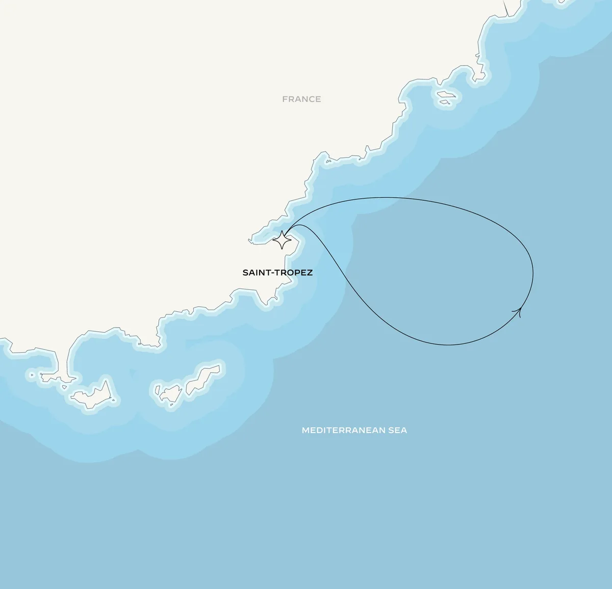 Orient Express Corinthian route map from Saint-Tropez, France to Saint-Tropez, France, September 26-30, 2027, voyage CO270926STPSTP