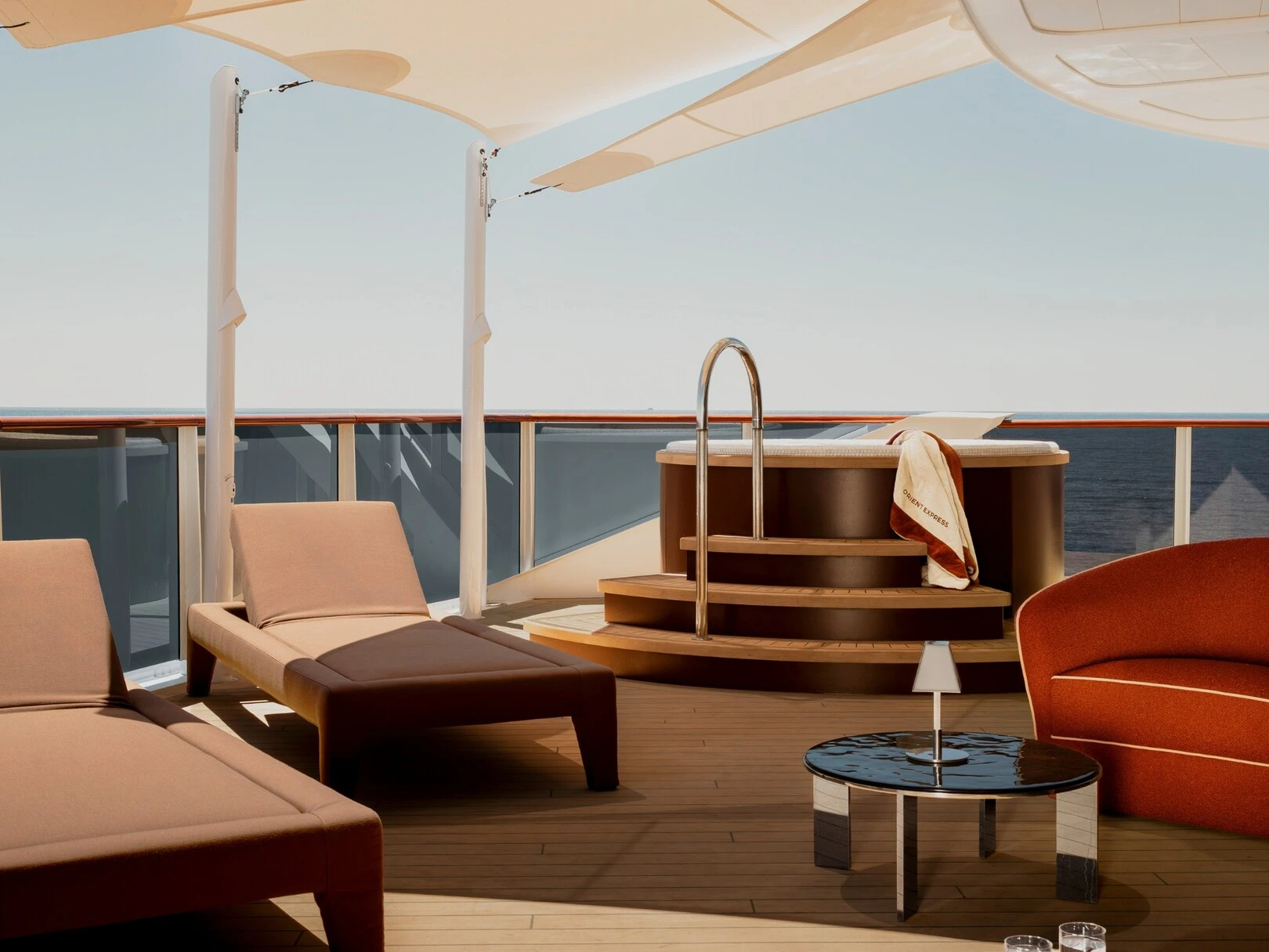 Private suite terrace with whirlpool aboard Orient Express Corinthian
