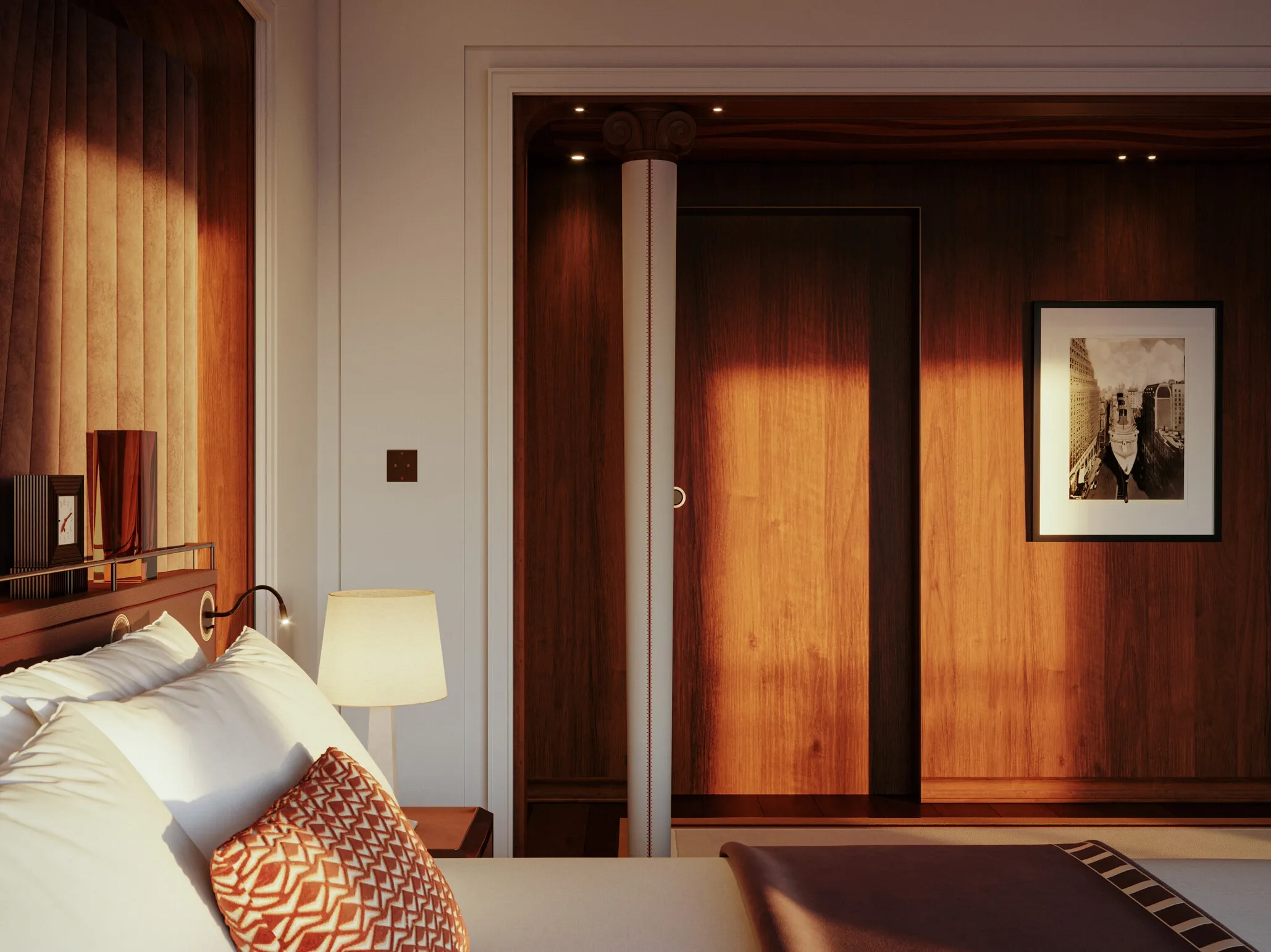 Appartement bedroom and living space aboard Orient Express Sailing Yachts