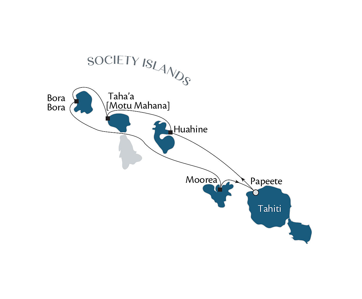 Official route map for Tahiti & the Society Islands, Voyage PG031026, October 3–10, 2026