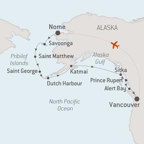 Ponant Yacht Cruises Le Boreal  Map Detail Nome, AK, United States to Vancouver, Canada September 13-27 2021 - 14 Days
