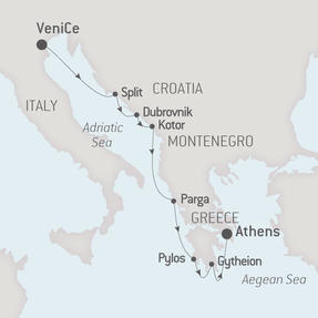 Ponant Yacht Cruises Le Lyrial  Map Detail Venice, Italy to Piraeus, Greece June 20-27 2017 - 7 Days