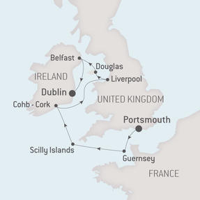 Ponant Yacht Cruises Le Soleal  Map Detail Portsmouth, United Kingdom to Dublin, Ireland April 24 May 1 2021 - 7 Days