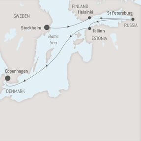 Ponant Yacht Cruises Le Soleal  Map Detail Stockholm, Sweden to Copenhagen, Denmark May 30 June 6 2017 - 7 Days