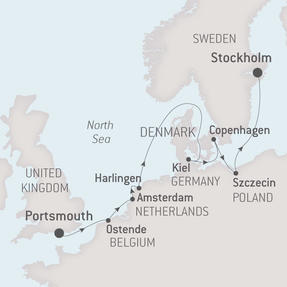Ponant Yacht Cruises Le Soleal  Map Detail Stockholm, Sweden to Copenhagen, Denmark May 16-23 2017 - 7 Days
