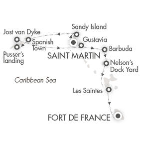 Luxury World Cruise SHIP BIDS - Ponant Yacht Le Ponant CRUISE SHIP Map Detail Marigot, Saint Martin to Fort-de-France, Martinique December 17-26 2025 - 9 Days