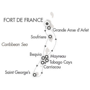 Deluxe Honeymoon Cruises Ponant Yacht Le Ponant Cruise Map Detail Fort-de-France, Martinique to Fort-de-France, Martinique December 26 2026 January 3 2024 - 7 Days