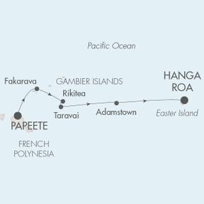 HONEYMOON Ponant Yacht Le Soleal Cruise Map Detail Papeete, French Polynesia to Hanga Roa, Chile October 6-19 2020 - 14 Days