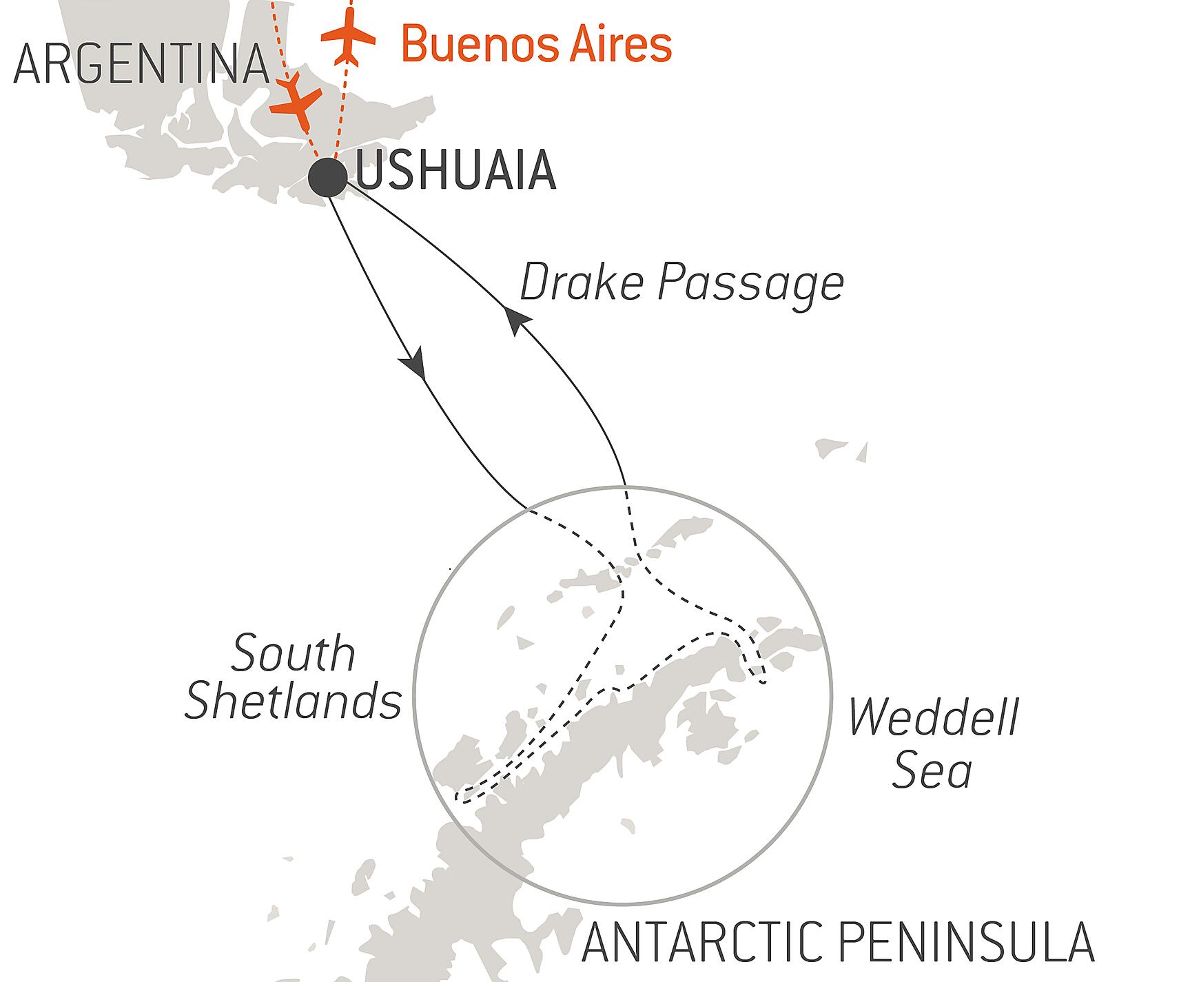 Official PONANT route map for Emblematic Antarctica aboard Le Boréal, Voyage BO060127