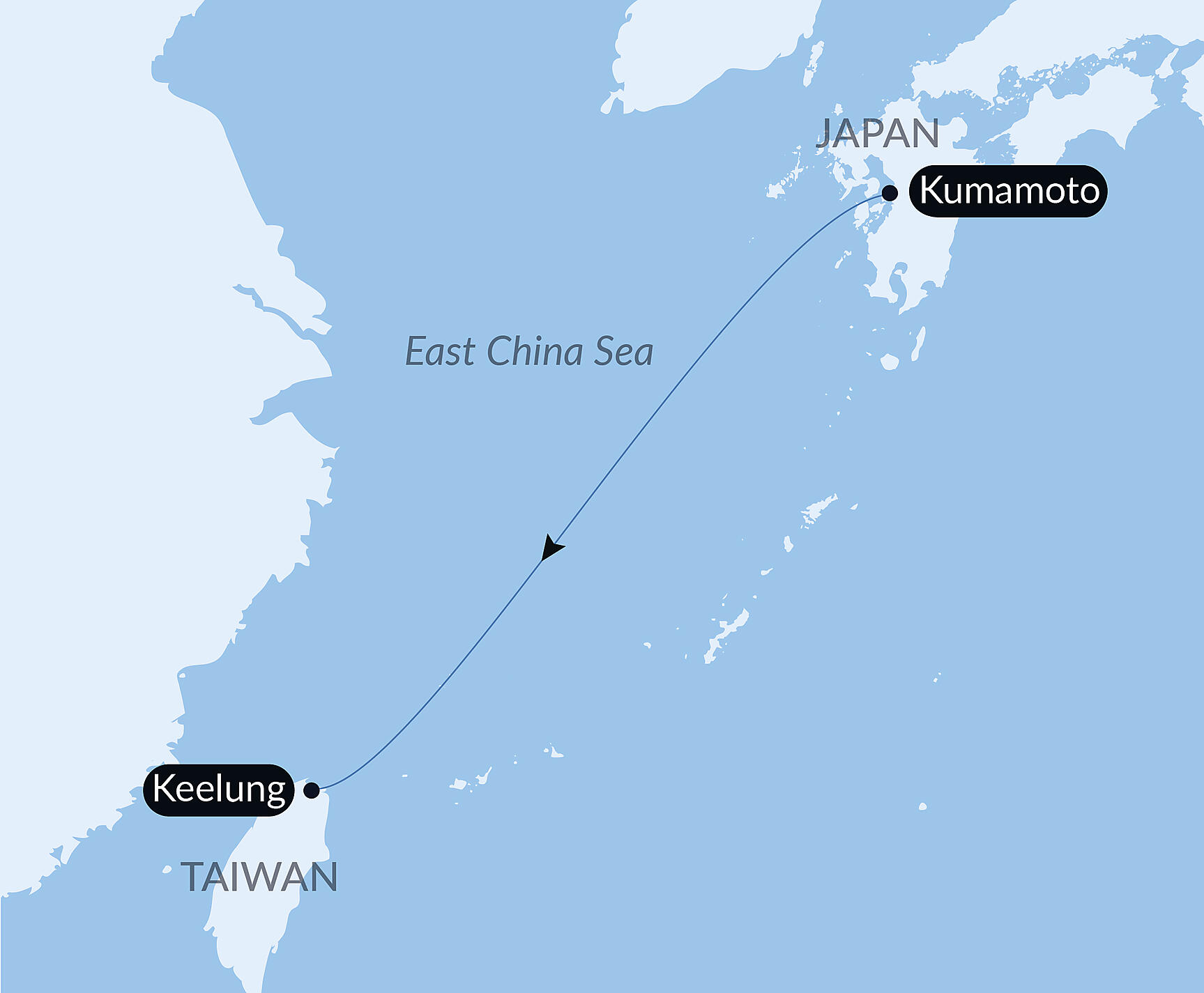 Official PONANT route map for Ocean Voyage: Kumamoto - Keelung aboard Le Jacques Cartier, Voyage EX180427