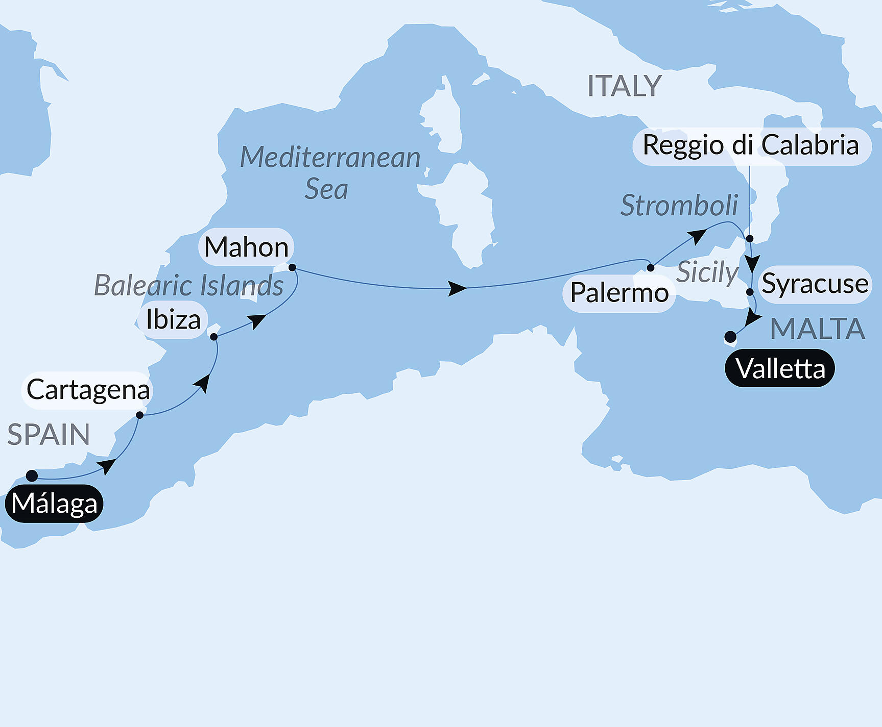 Official PONANT route map for From the Iberian shores to the Italian coast aboard Le Dumont d'Urville, Voyage EU040427