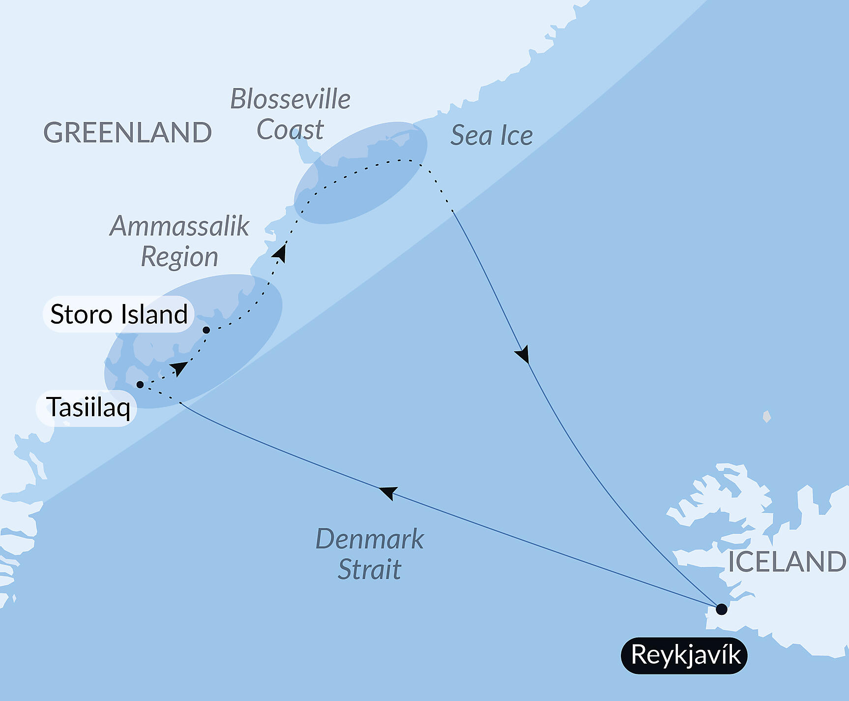 Official PONANT route map for Inuit spring of Ammassalik aboard Le Commandant Charcot, Voyage CC150527