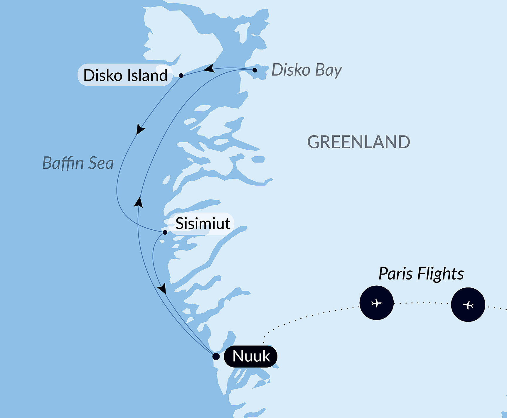 Official PONANT route map for Arctic Spring: A Journey Through Ice and Inuit Culture aboard Le Commandant Charcot, Voyage CC270327