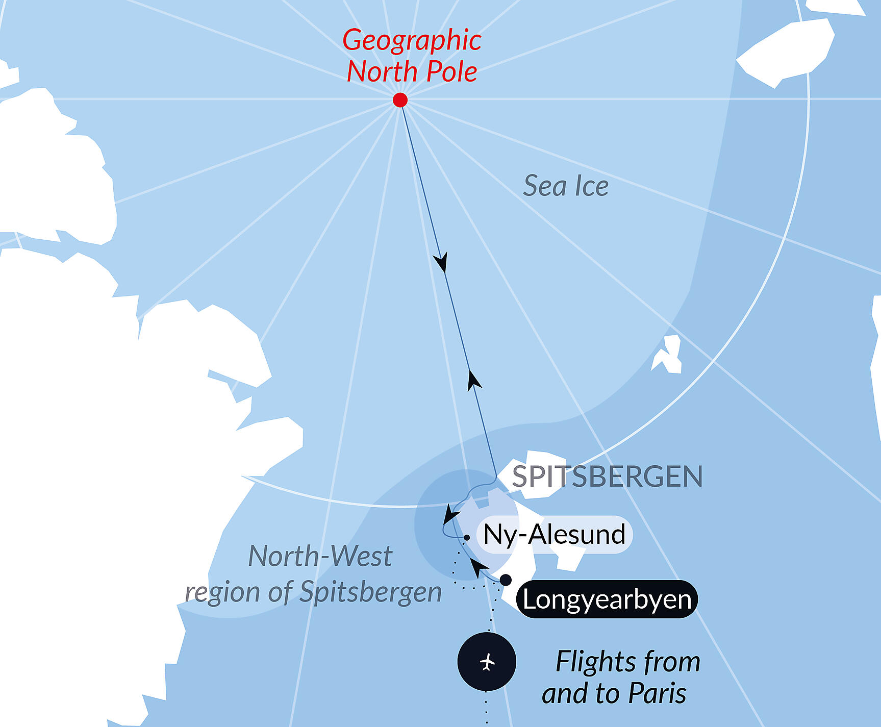 Official PONANT route map for The Geographic North Pole aboard Le Commandant Charcot, Voyage CC080827