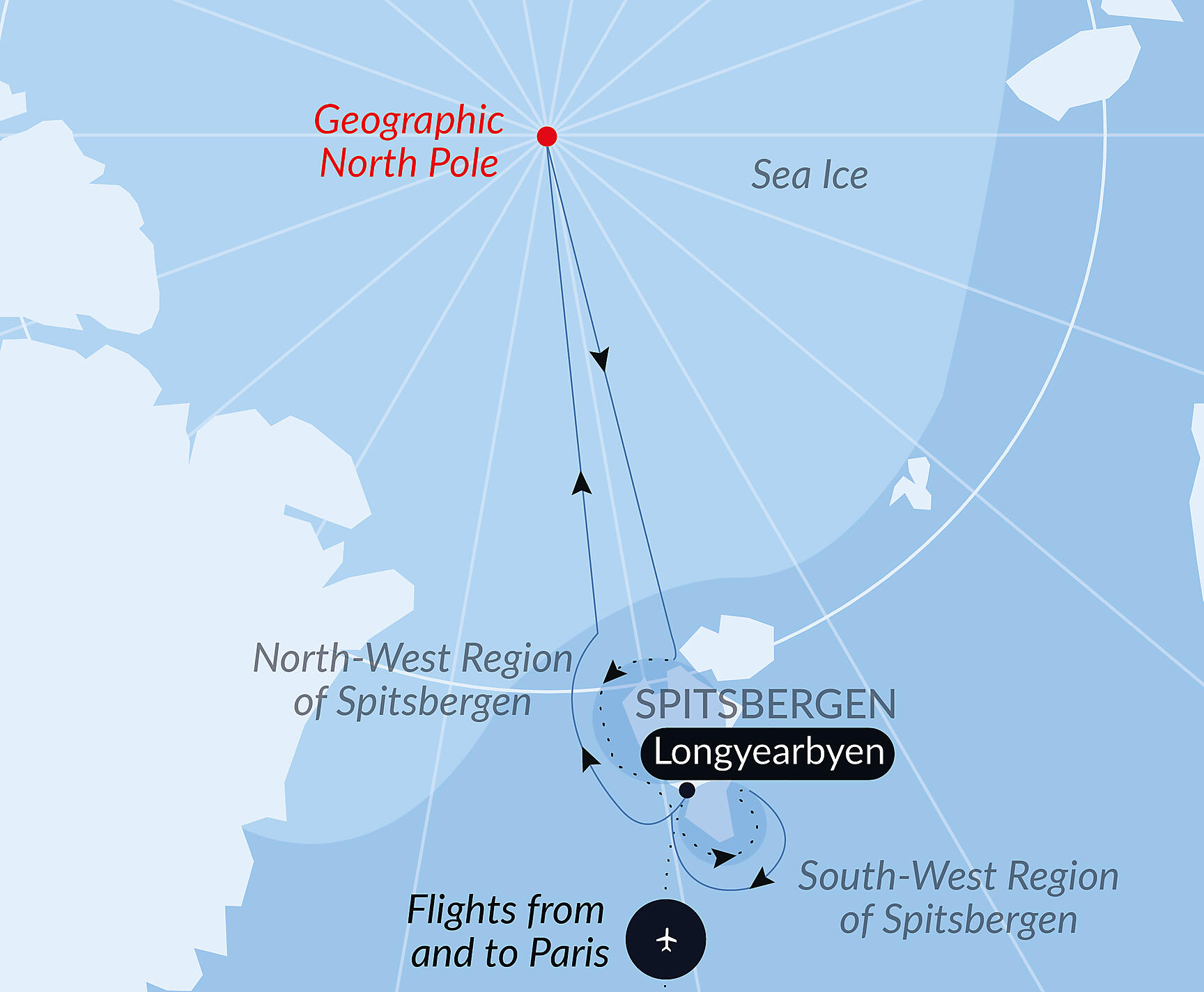 Official PONANT route map for The Geographic North Pole aboard Le Commandant Charcot, Voyage CC110826