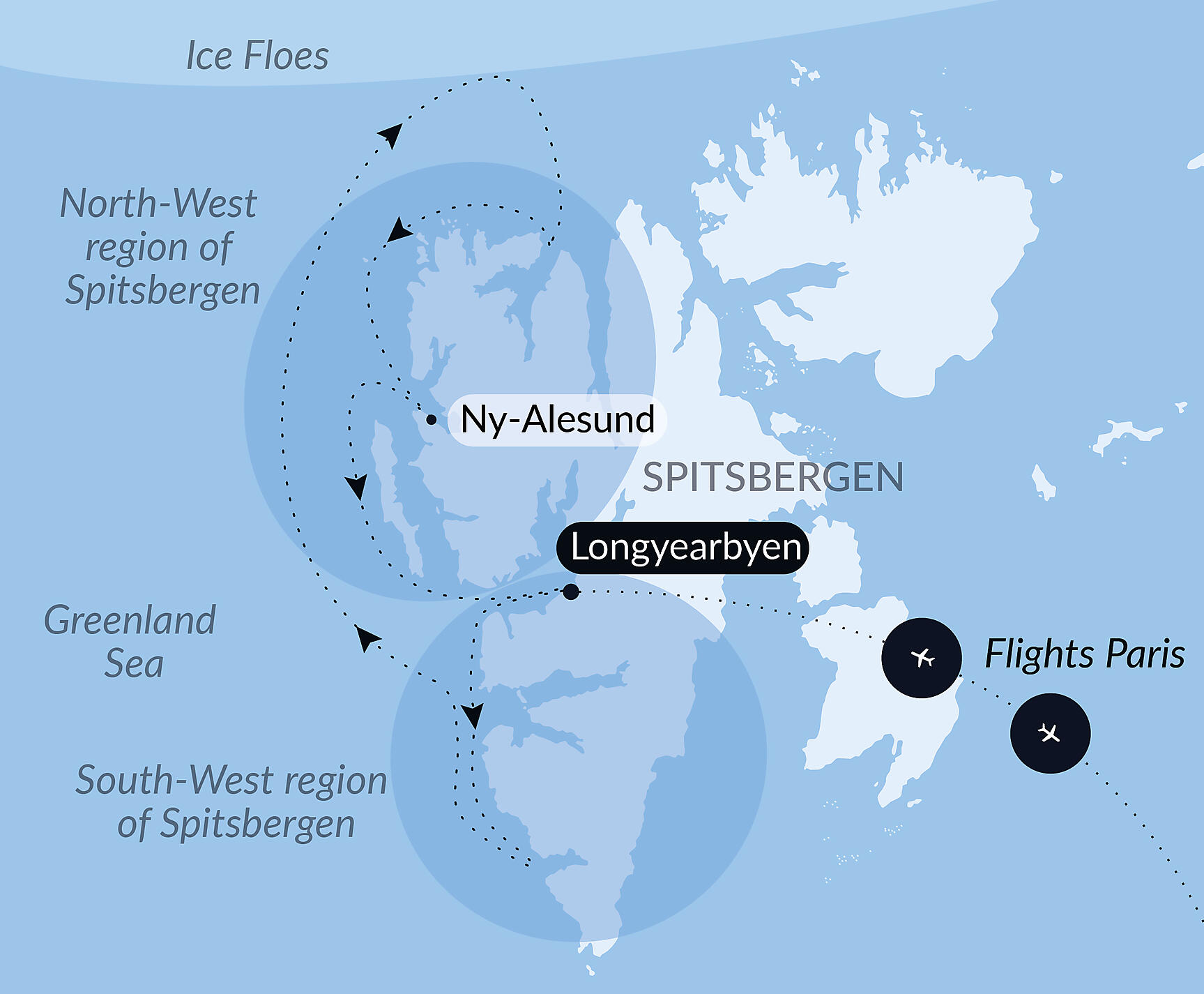 Official PONANT route map for Fjords and glaciers of Spitsbergen aboard Le Lyrial, Voyage LY100727