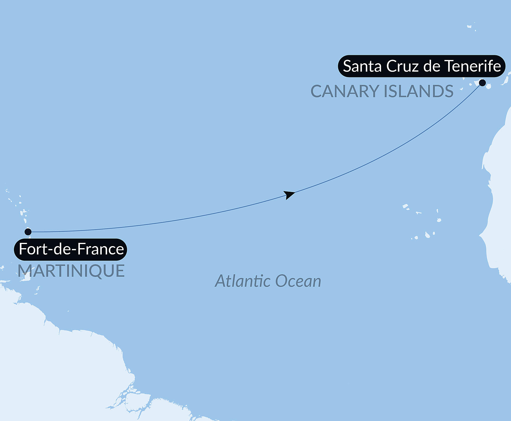 Official PONANT route map for Ocean Voyage: Fort de France - Santa Cruz de Tenerife aboard Le Lapérouse, Voyage ER030427