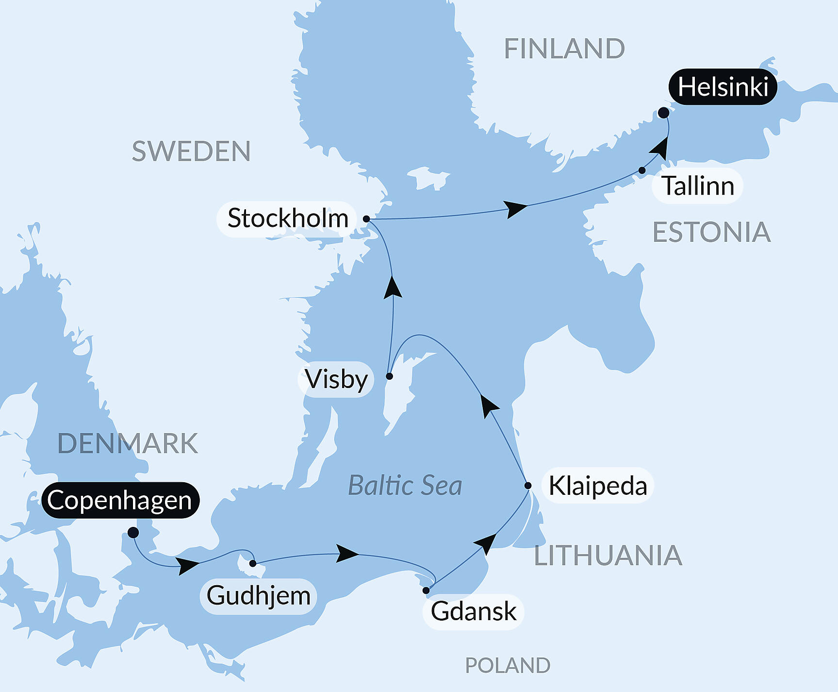 Official PONANT route map for Cruising the Historic Cities of the Baltic Sea – with Smithsonian Journeys aboard Le Champlain, Voyage EC110627