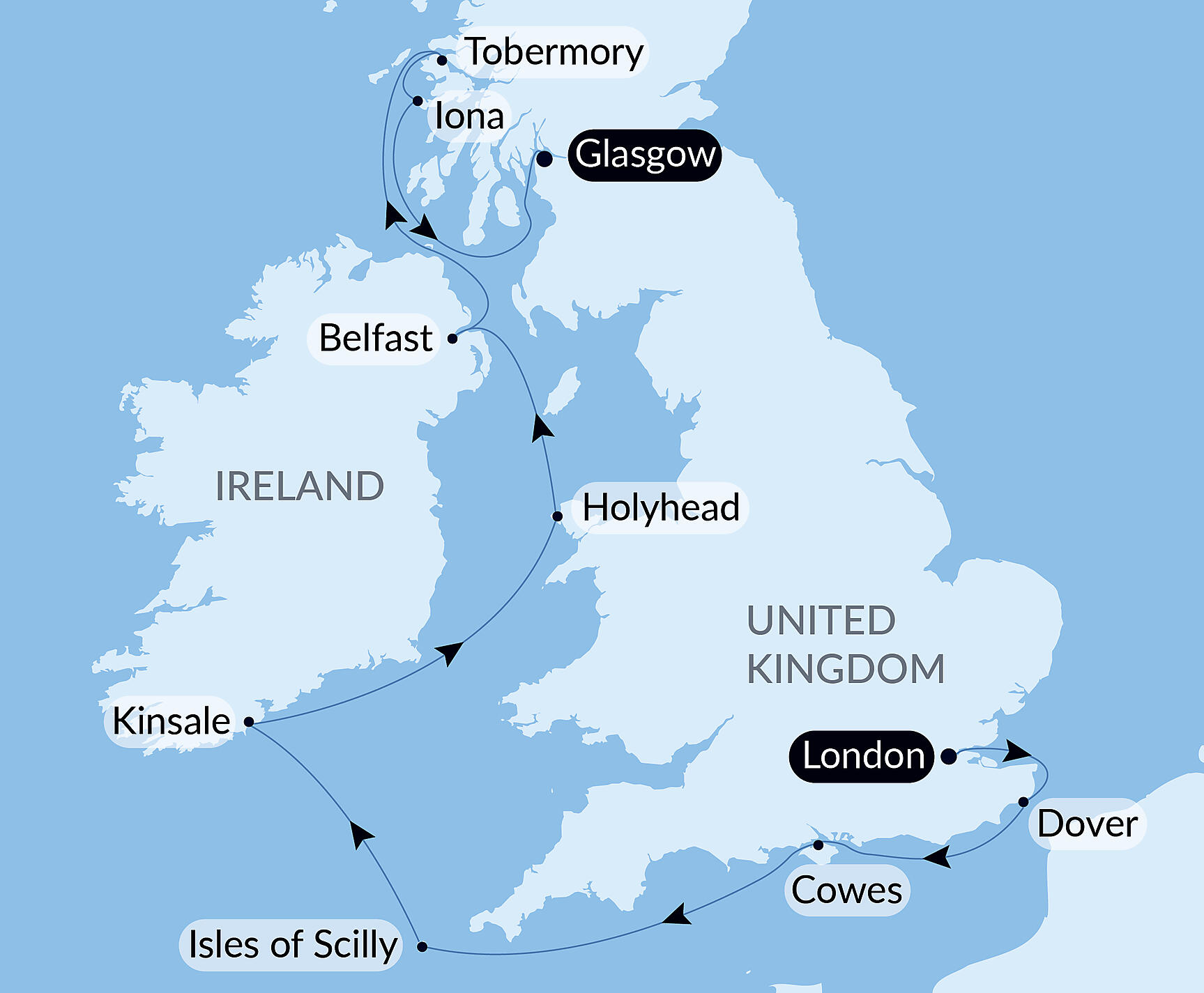 Official PONANT route map for Celtic Voyage: The Hebrides and the Irish Sea – with Smithsonian Journeys aboard Le Bellot, Voyage EE090527