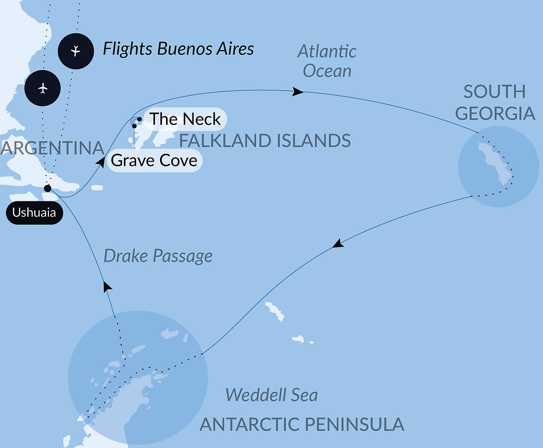 Official PONANT route map for The Great Austral Loop aboard Le Lyrial, Voyage LY171126