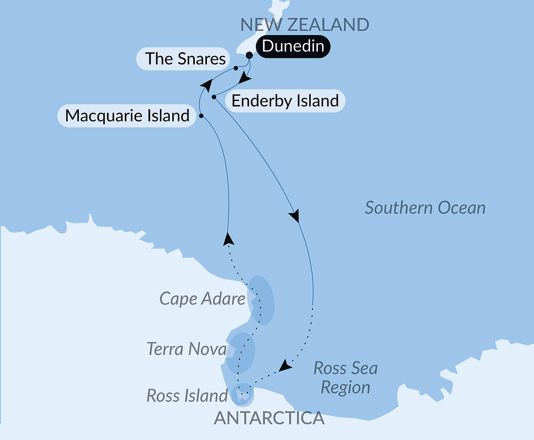 Official PONANT route map for Scott & Shackleton’s Antarctic - Ross Sea Expedition aboard Le Soléal, Voyage SO250127