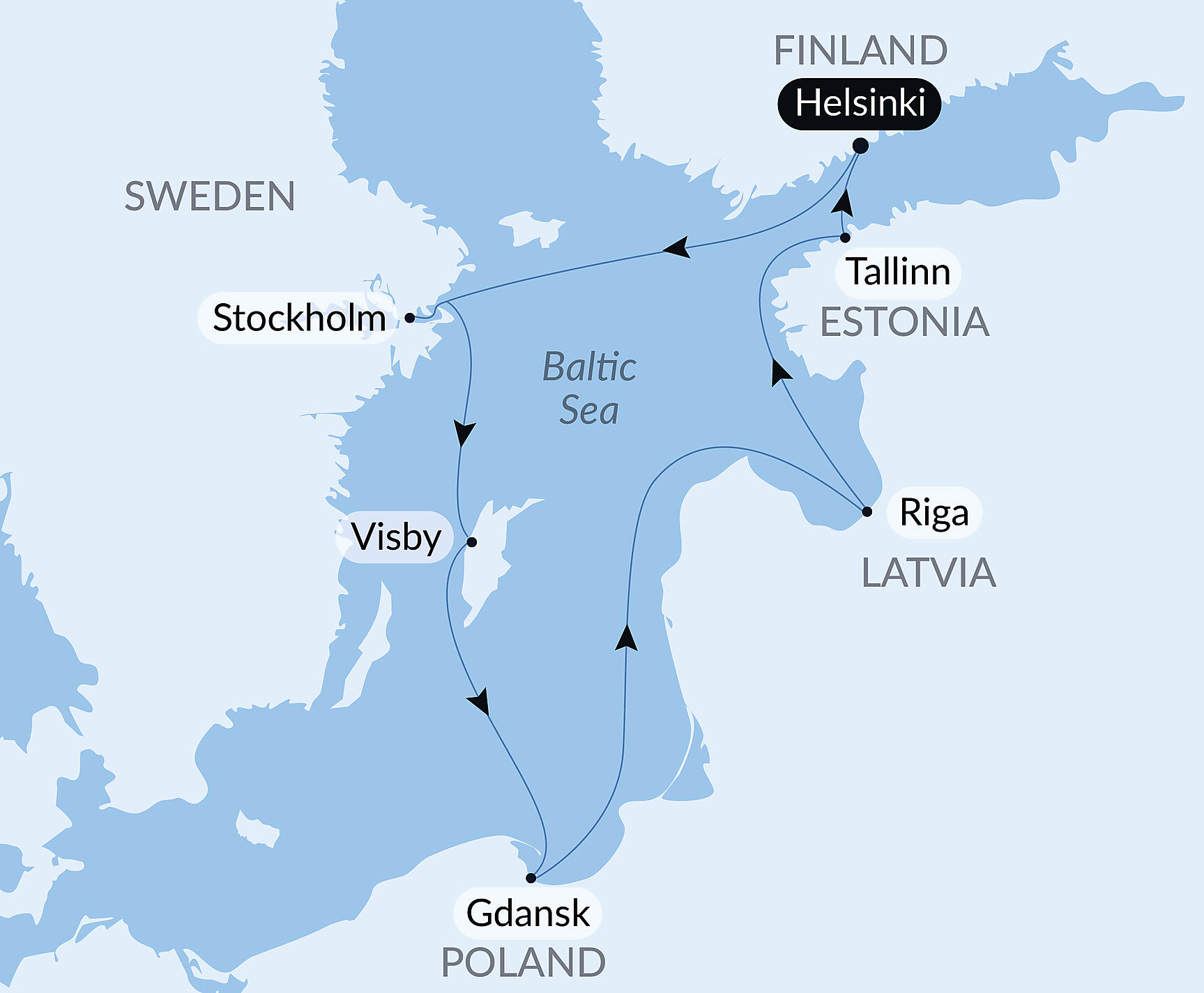 Official PONANT route map for Baltic Bliss & Winter Wonders aboard Le Commandant Charcot, Voyage CC121226