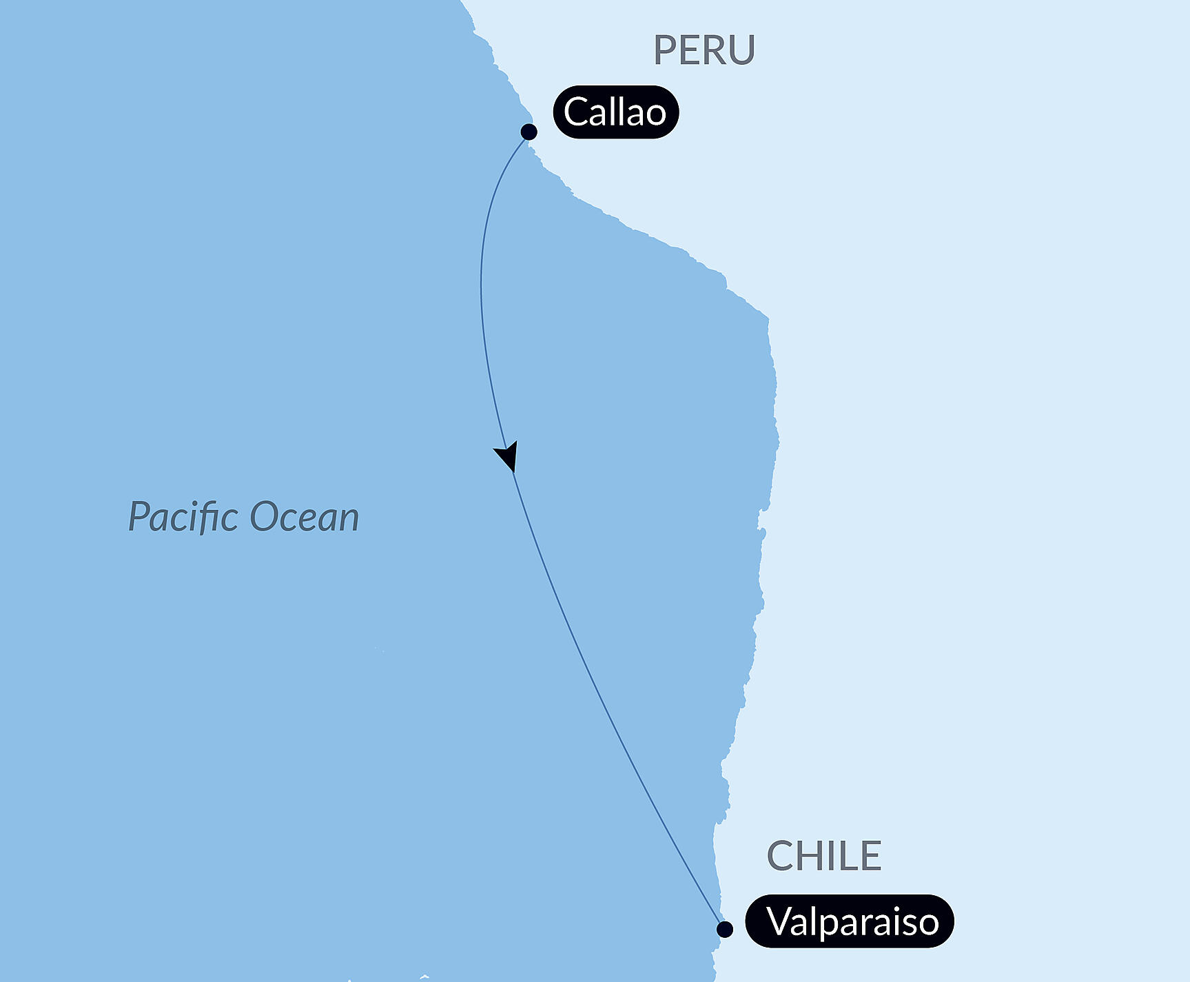 Official PONANT route map for Ocean Voyage : Callao - Valparaiso aboard L'Austral, Voyage AU301026