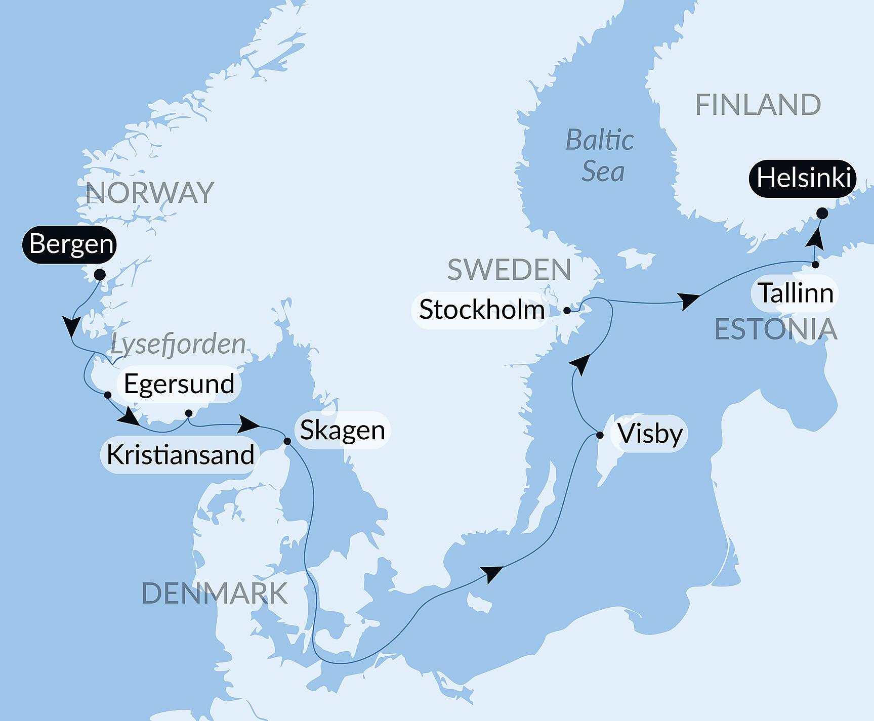 Official PONANT route map for From the North Sea to the Baltic aboard Le Commandant Charcot, Voyage CC141126