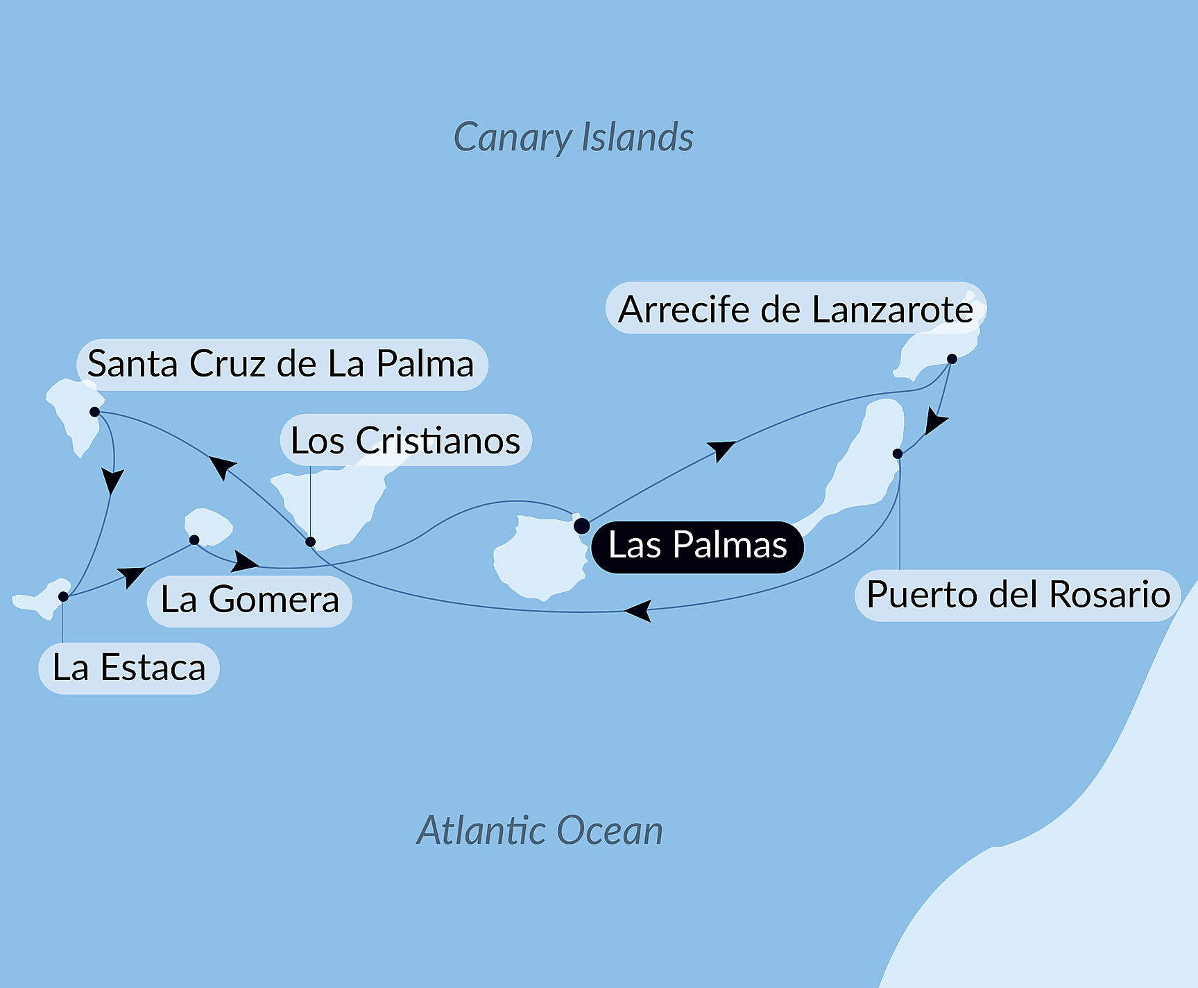 Official PONANT route map for The Canaries, lands of contrast aboard Le Lapérouse, Voyage ER251026