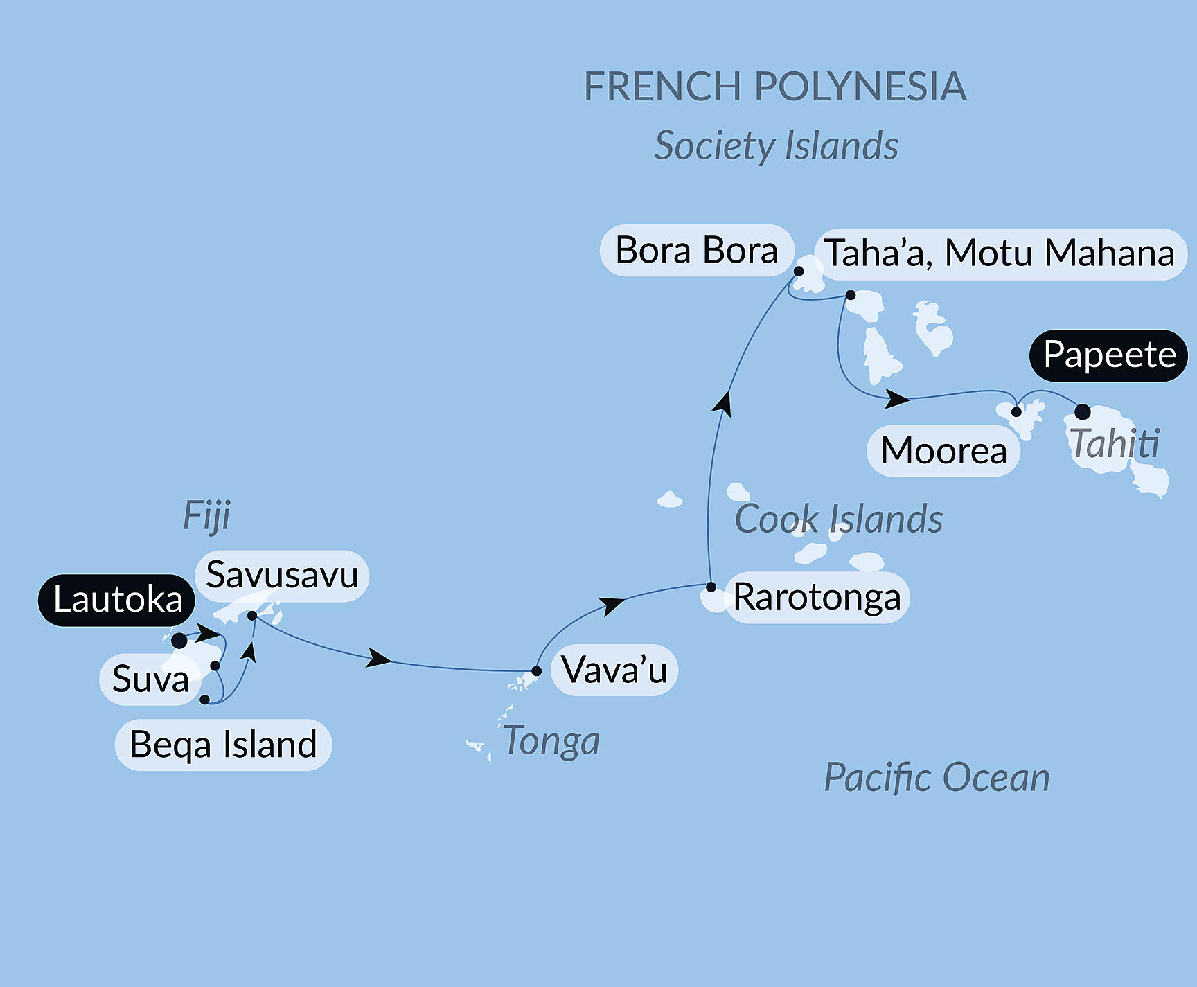 Official PONANT route map for The archipelagos and ancestral cultures of the South Pacific aboard Le Jacques Cartier, Voyage EX060926