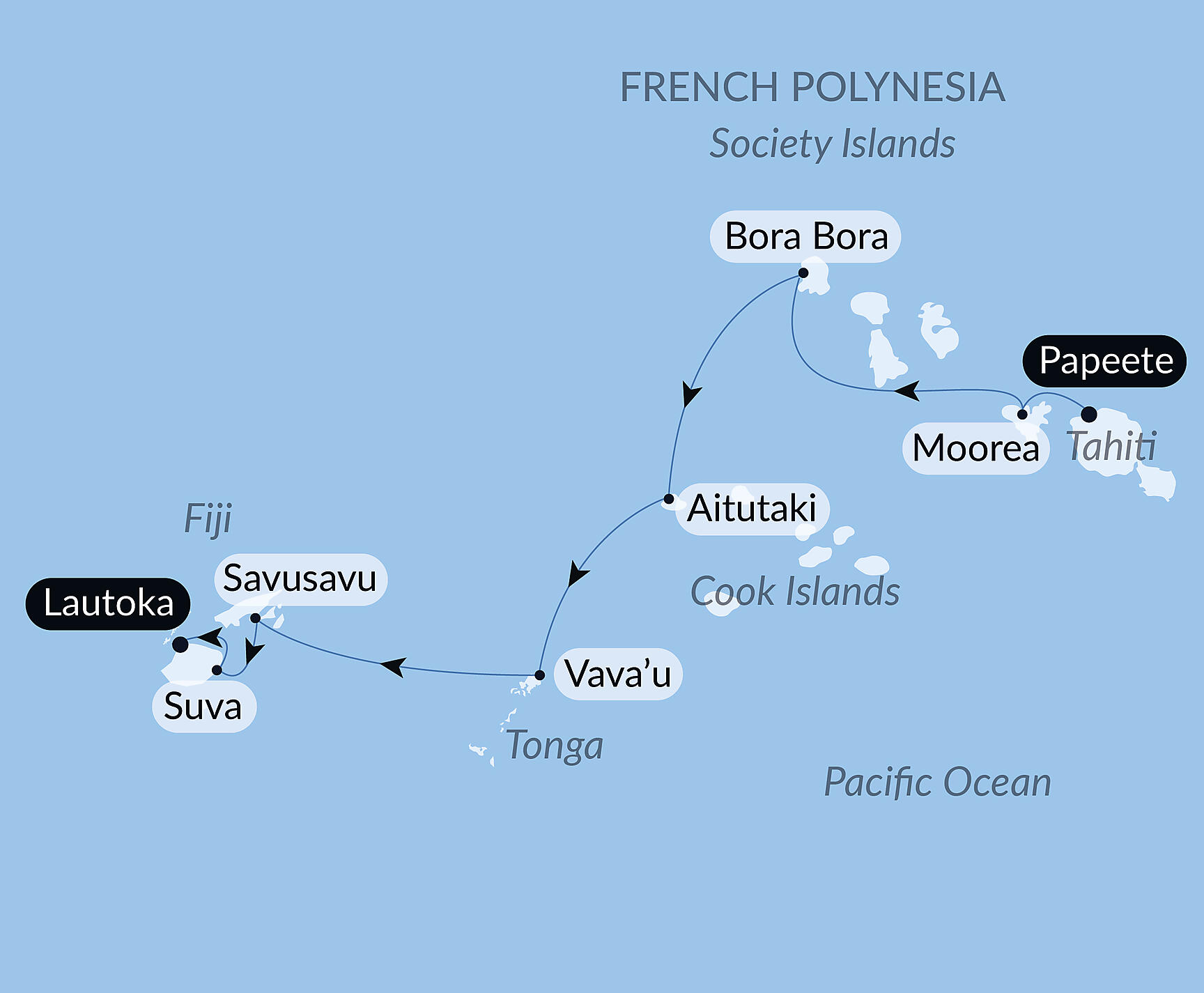 Official PONANT route map for Ancestral Cultures of the South Pacific aboard Le Jacques Cartier, Voyage EX070227