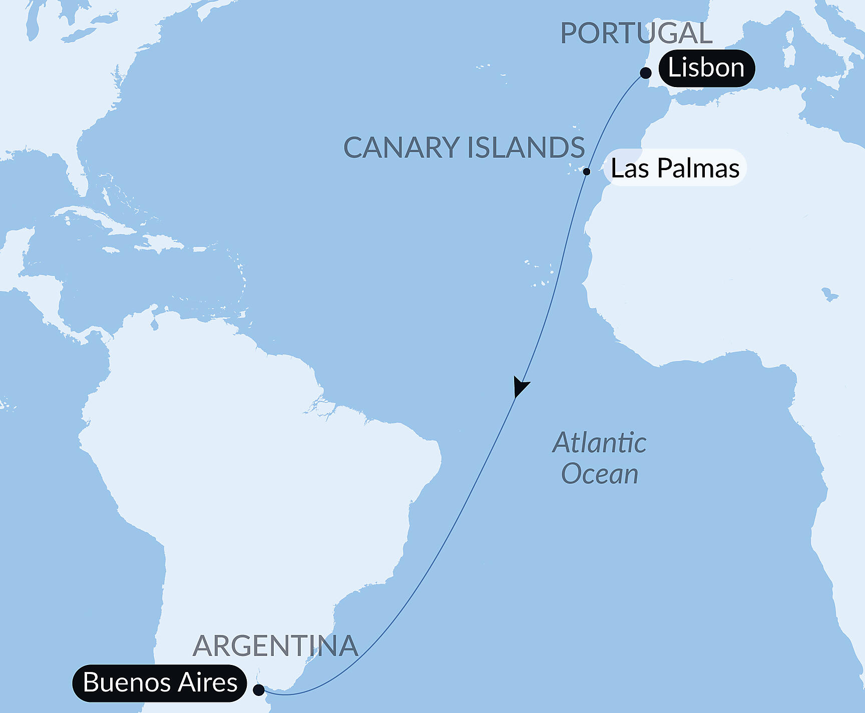 Official PONANT route map for Ocean Voyage: Lisbonne - Buenos Aires aboard Le Boréal, Voyage BO241026