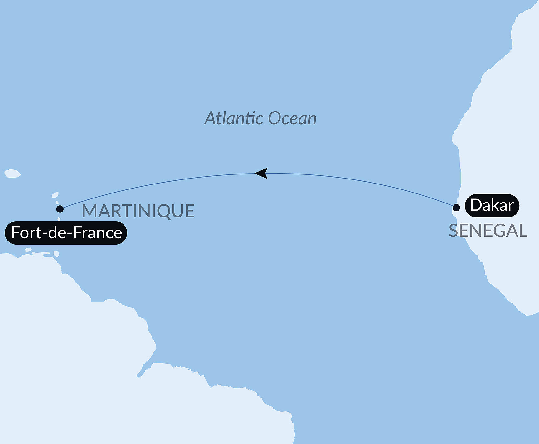Official PONANT route map for Ocean Voyage: Dakar - Fort-de-France aboard Le Lapérouse, Voyage ER271126
