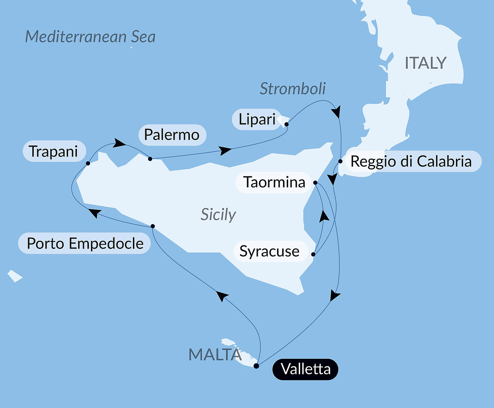 Official PONANT route map for Authentic Mediterranean Shores aboard Le Boréal, Voyage BO060627