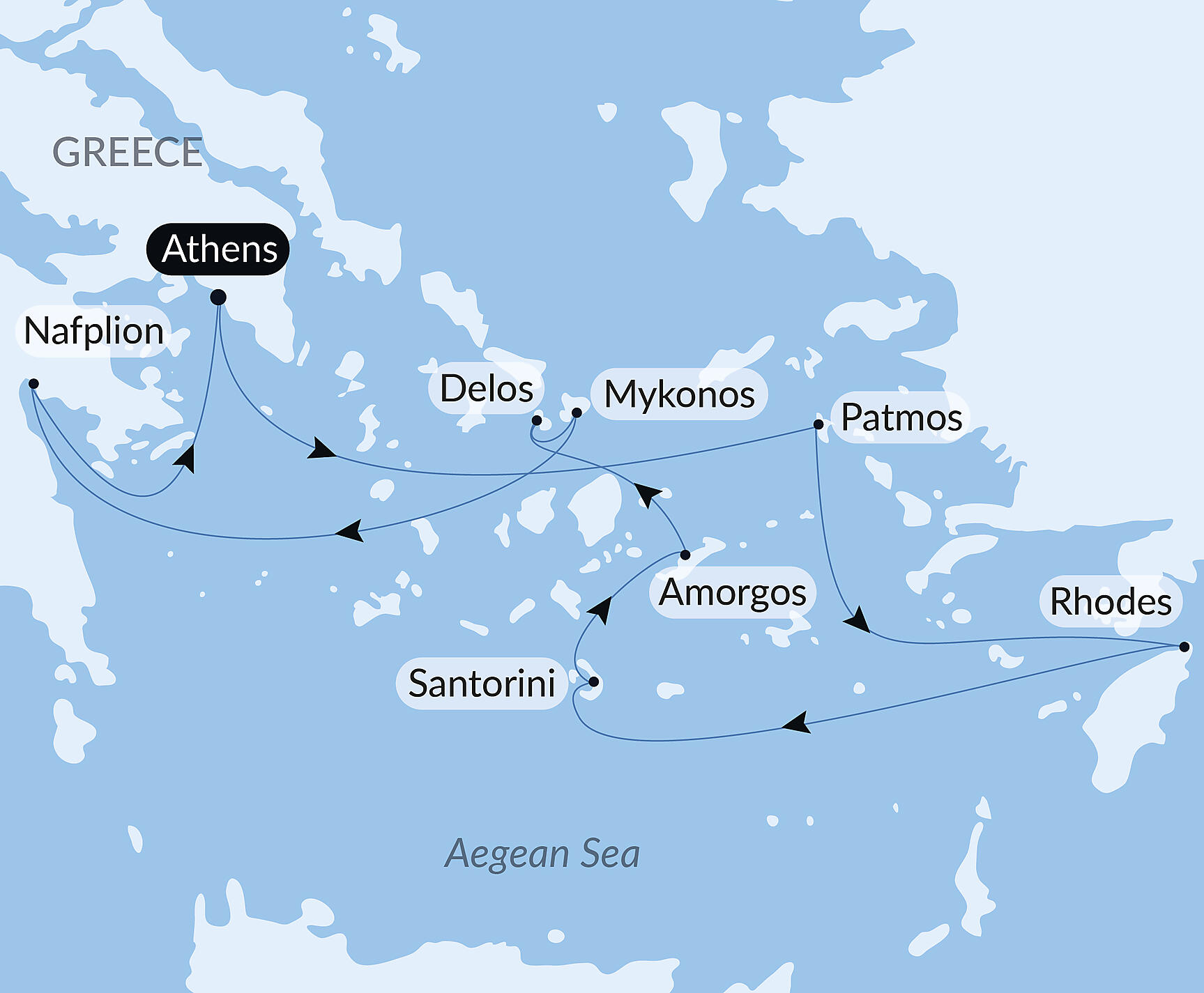 Official PONANT route map for Cruising the Greek Islands of the Southern Aegean – with Smithsonian Journeys aboard Le Lapérouse, Voyage ER080927