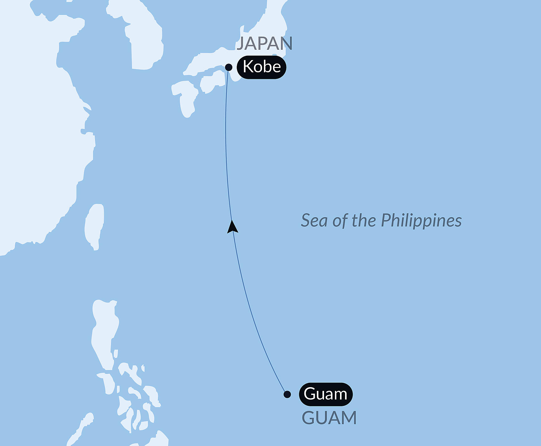 Official PONANT route map for Ocean Voyage: Guam - Kobe aboard Le Jacques Cartier, Voyage EX080327
