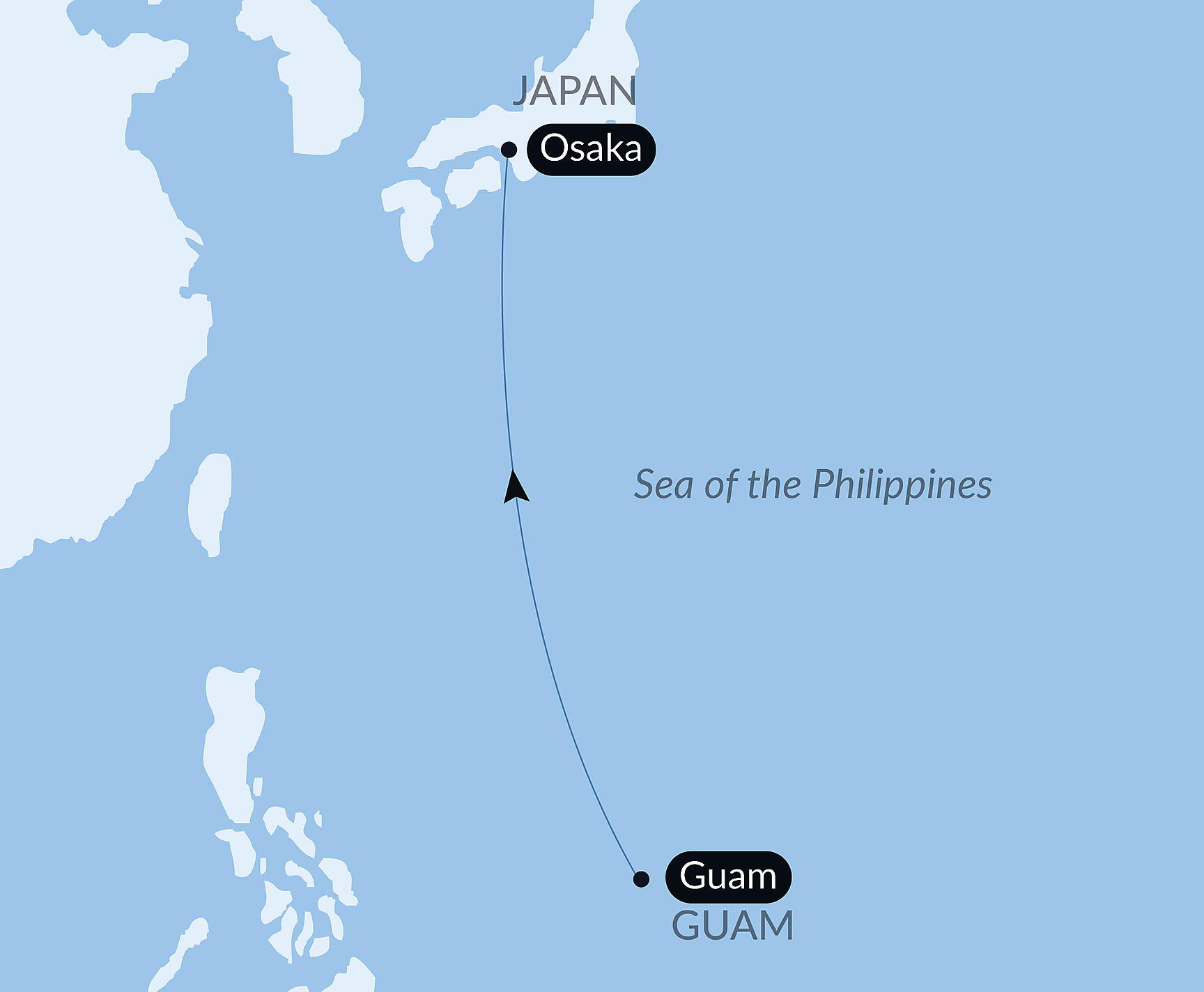 Official PONANT route map for Ocean Voyage: Guam - Osaka aboard Le Soléal, Voyage SO090327