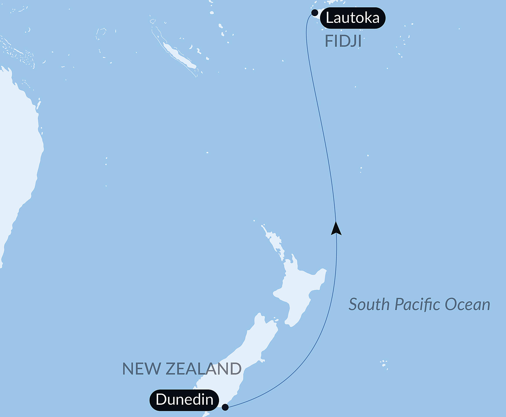 Official PONANT route map for Ocean Voyage: Dunedin - Lautoka aboard Le Soléal, Voyage SO150227