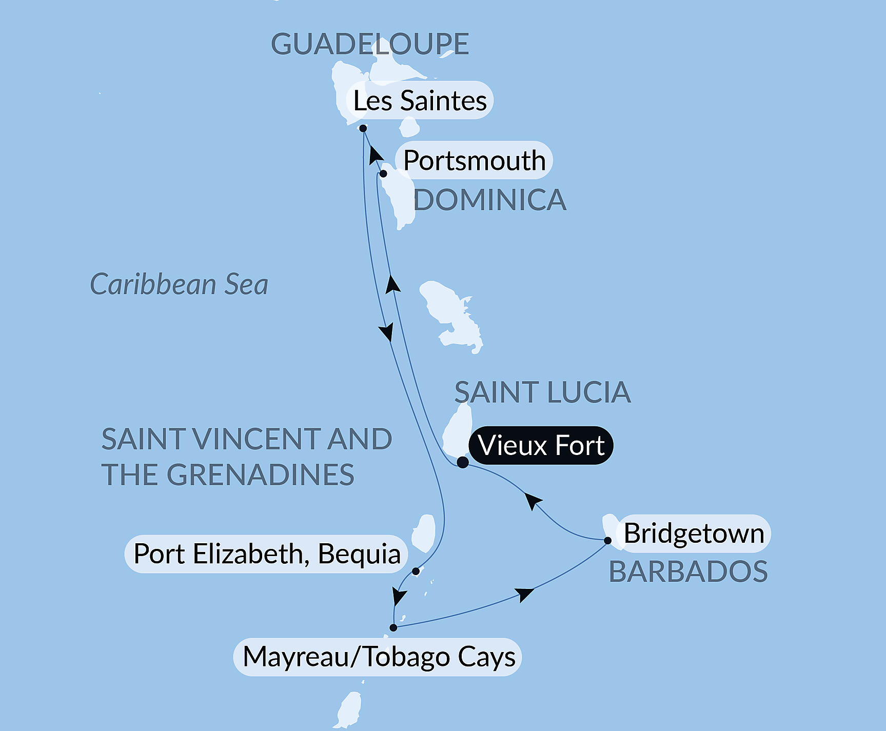 Official PONANT route map for Cruising the Caribbean's Windward Islands – with Smithsonian Journeys aboard Le Bougainville, Voyage EG170227