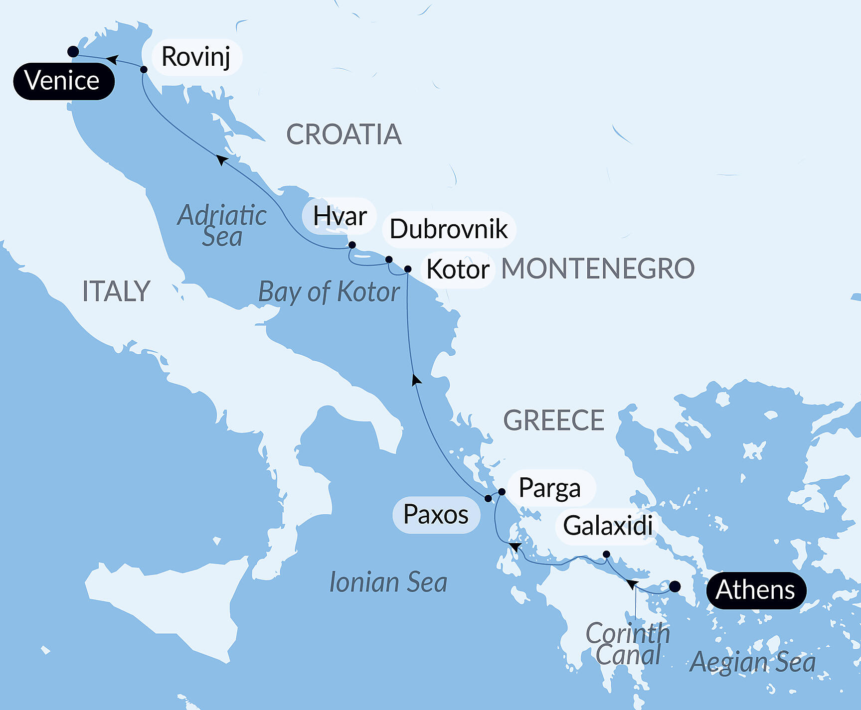 Official PONANT route map for Well-being break in the Mediterranean aboard Le Dumont d'Urville, Voyage EU200727