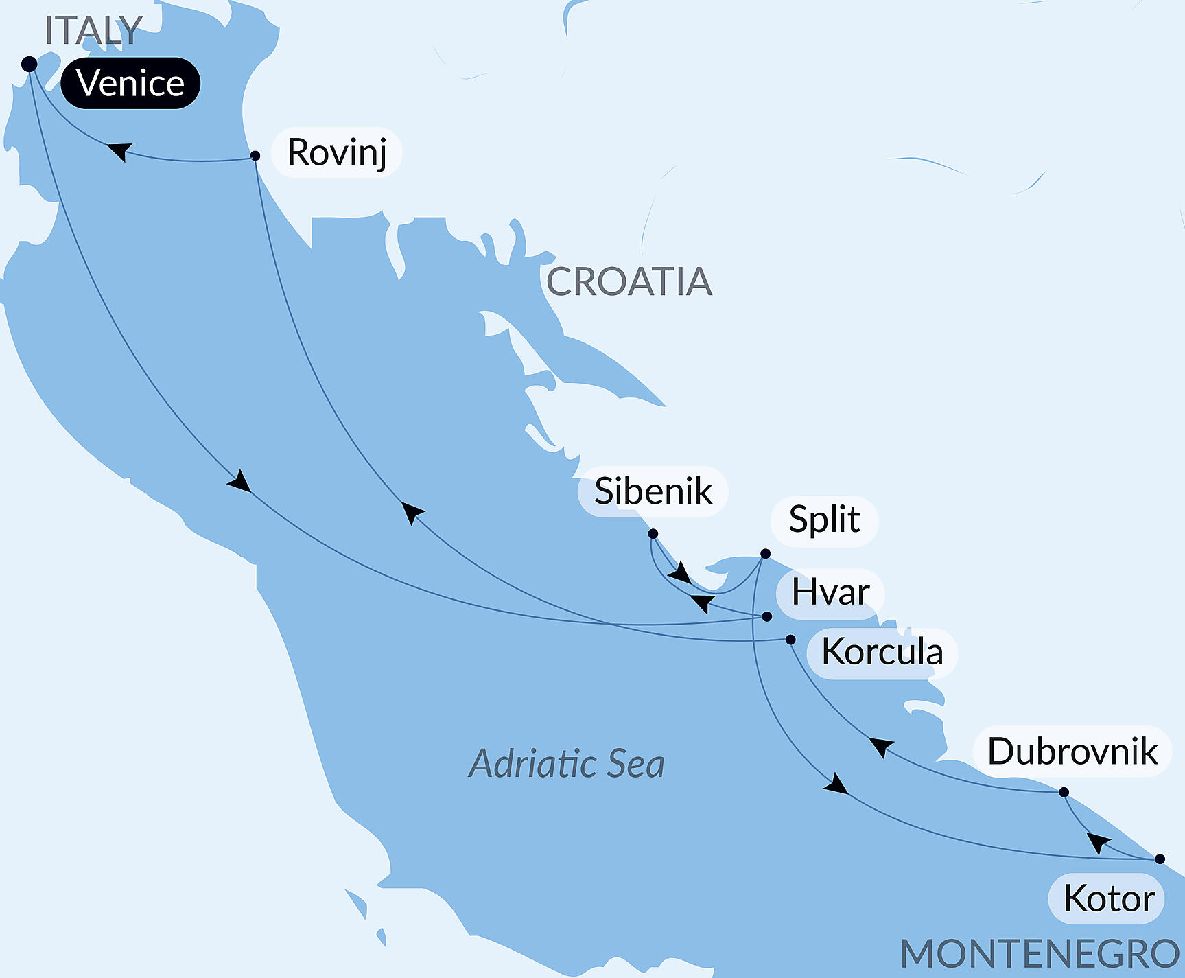Official PONANT route map for The best of Croatia aboard Le Boréal, Voyage BO100926