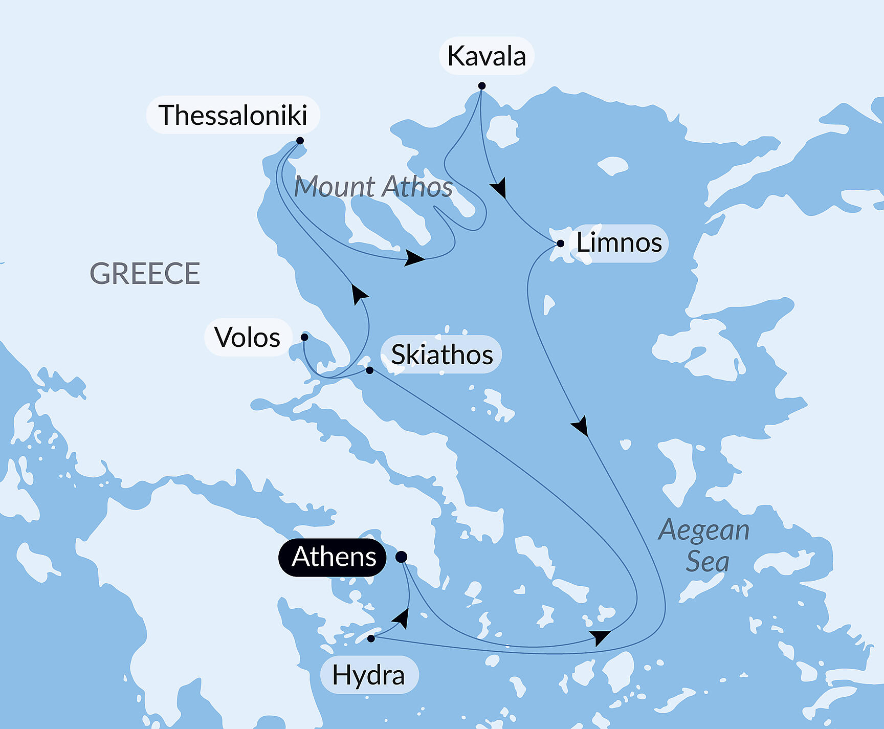 Official PONANT route map for The Greek islands with Nemanja Radulovic and friends aboard Le Dumont d'Urville, Voyage EU151026