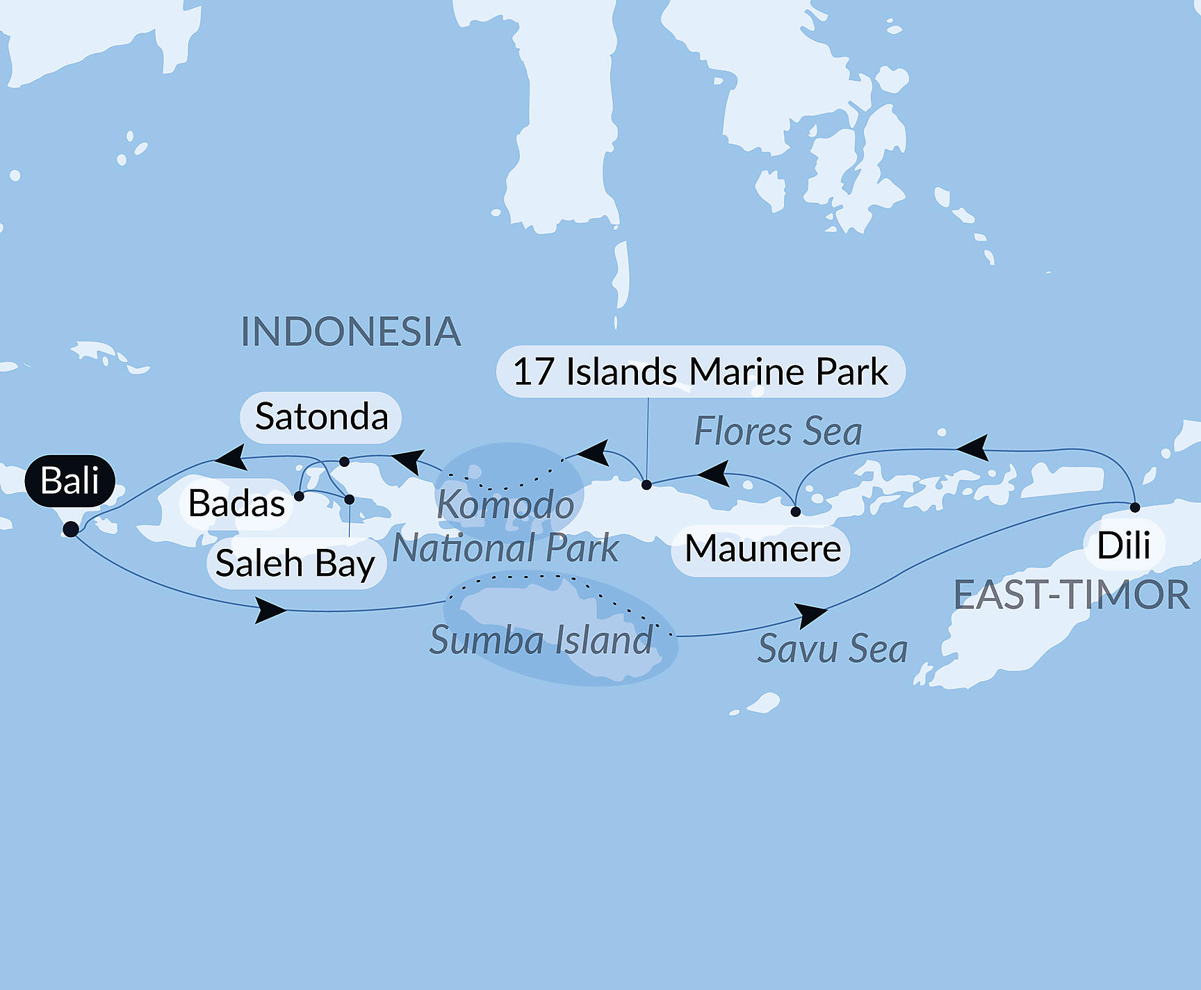 Official PONANT route map for Wild Lands of Indonesia aboard Le Soléal, Voyage SO241126