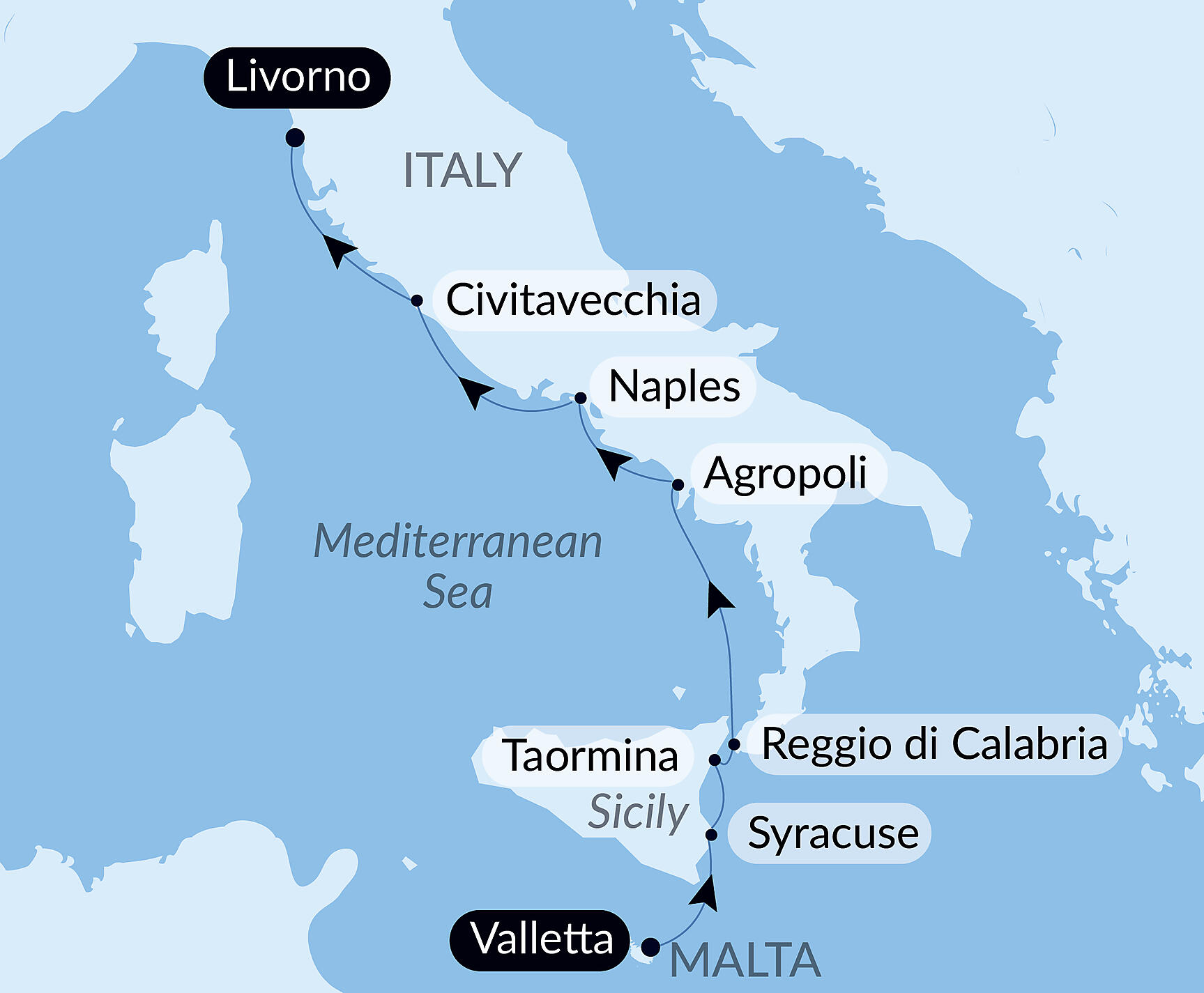 Official PONANT route map for Ancient Wonders and Culinary Delights: Cruising Southern Italy and Sicily – with Smithsonian Journeys aboard Le Dumont d'Urville, Voyage EU060926