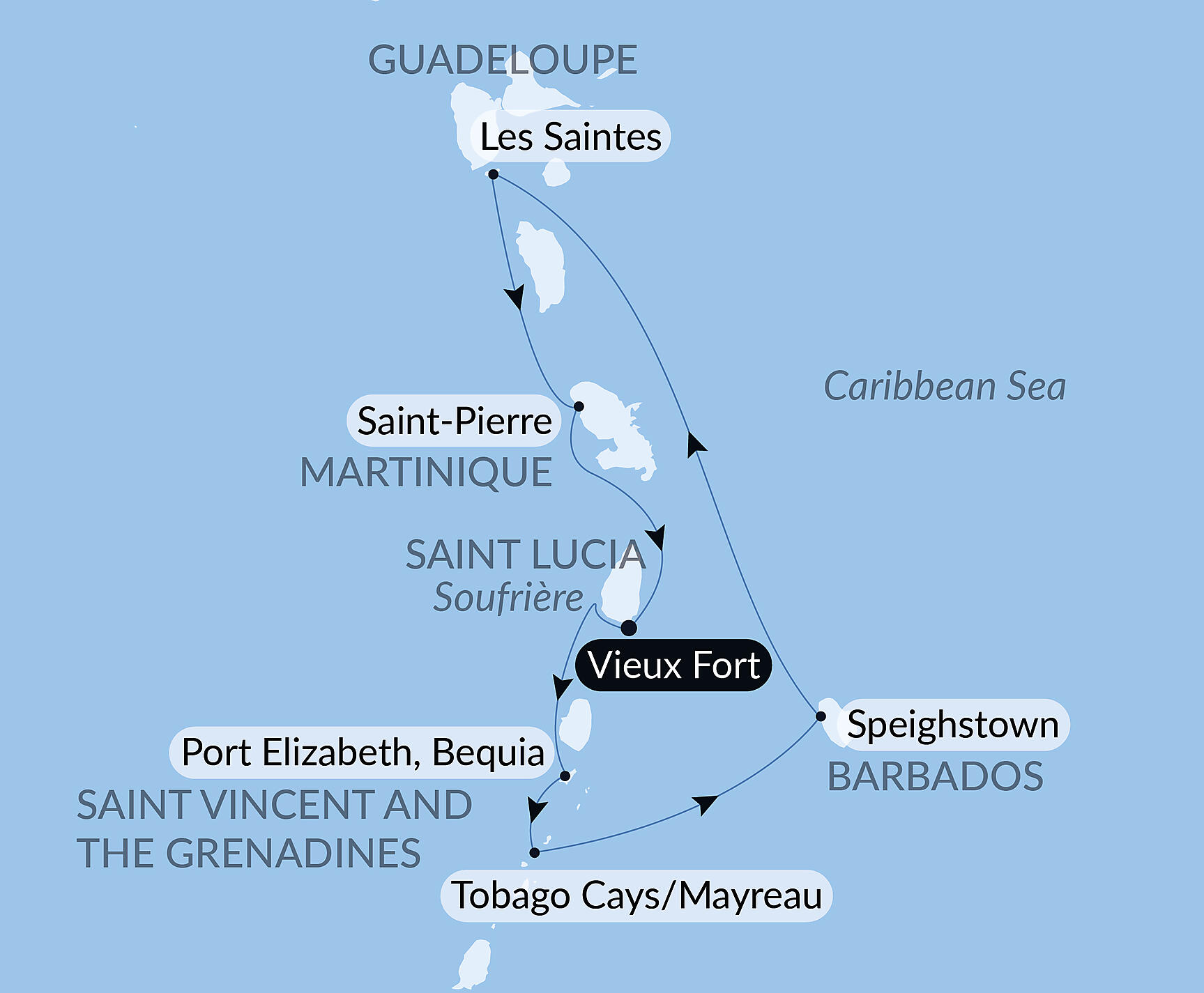 Official PONANT route map for Jewels of the Antilles aboard Le Champlain, Voyage EC010328