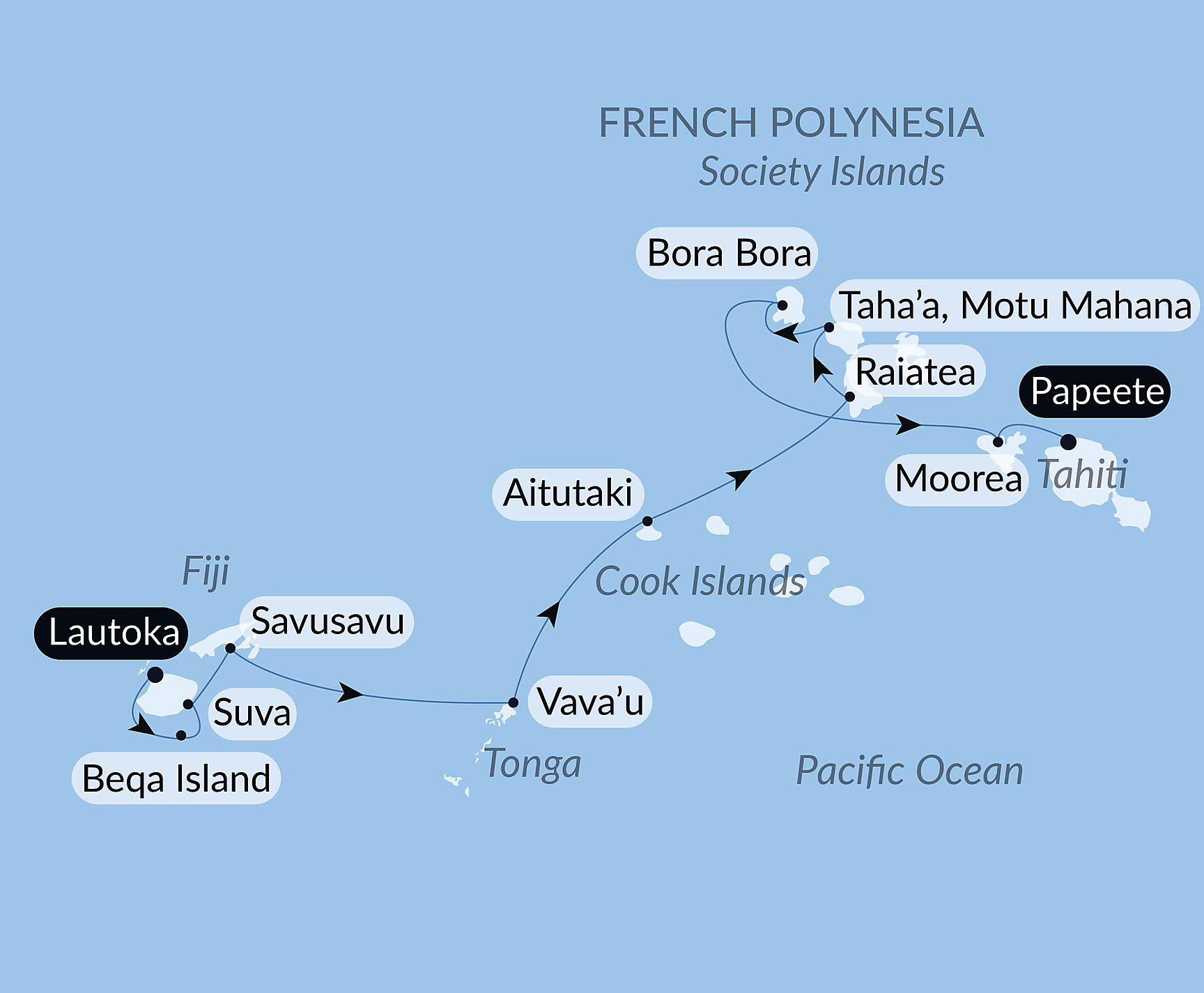 Official PONANT route map for Ancestral Cultures of the South Pacific aboard Le Jacques Cartier, Voyage EX200927