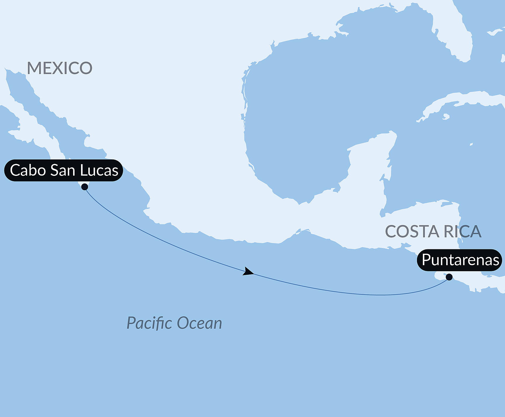 Official PONANT route map for Direct Crossing aboard Le Bellot, Voyage EE250328