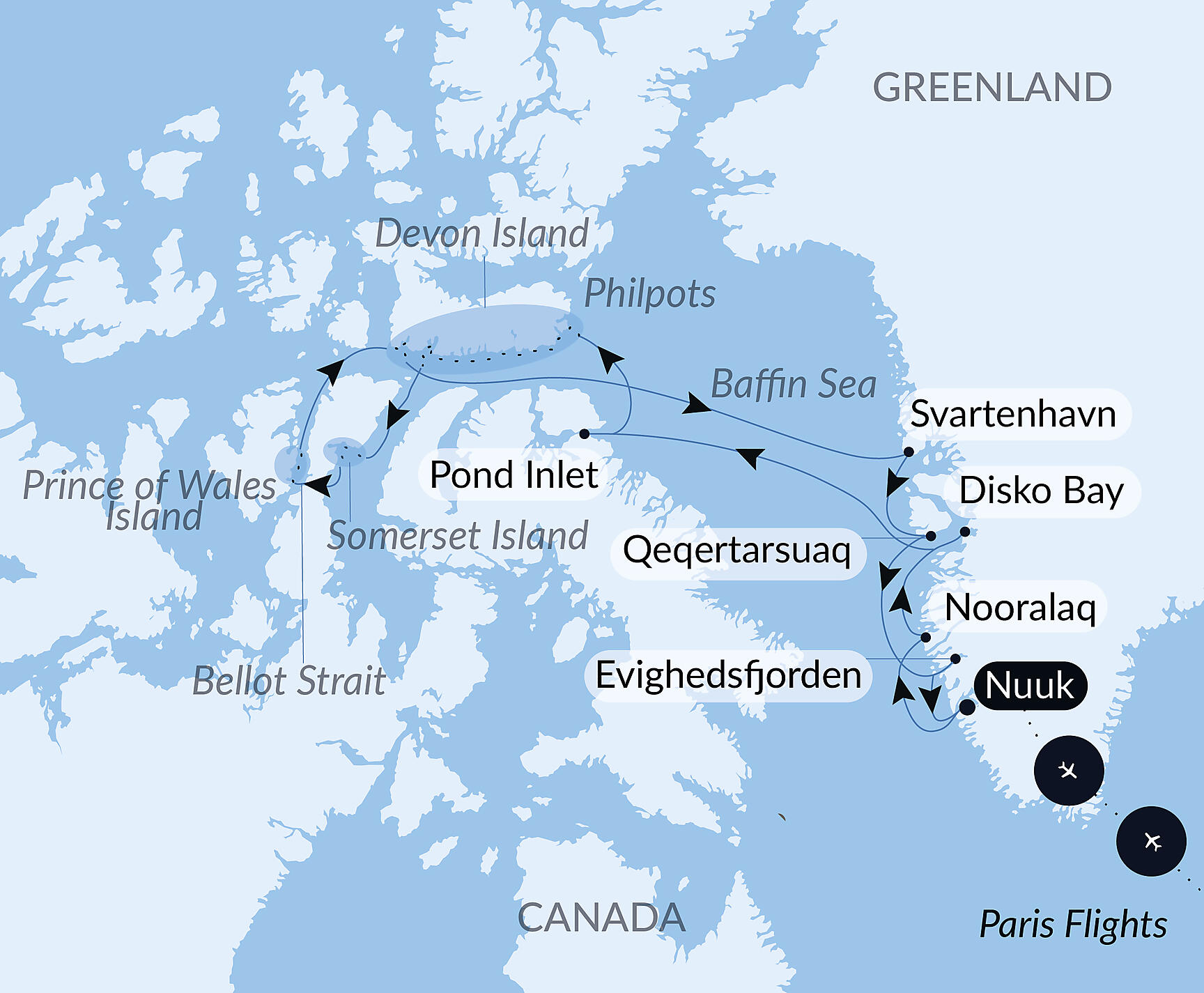 Official PONANT route map for In the heart of the Northwest Passage aboard L'Austral, Voyage AU310826