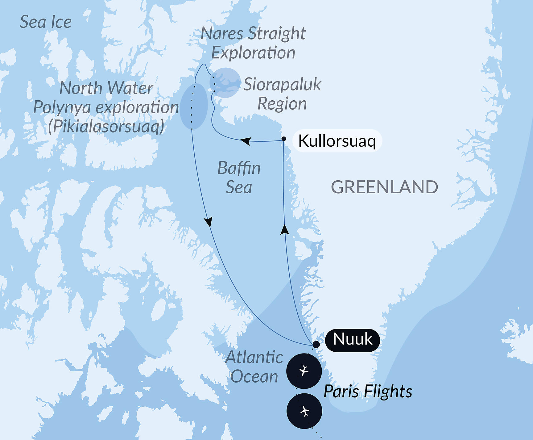 Official PONANT route map for Beyond the inhabited world aboard Le Commandant Charcot, Voyage CC160427