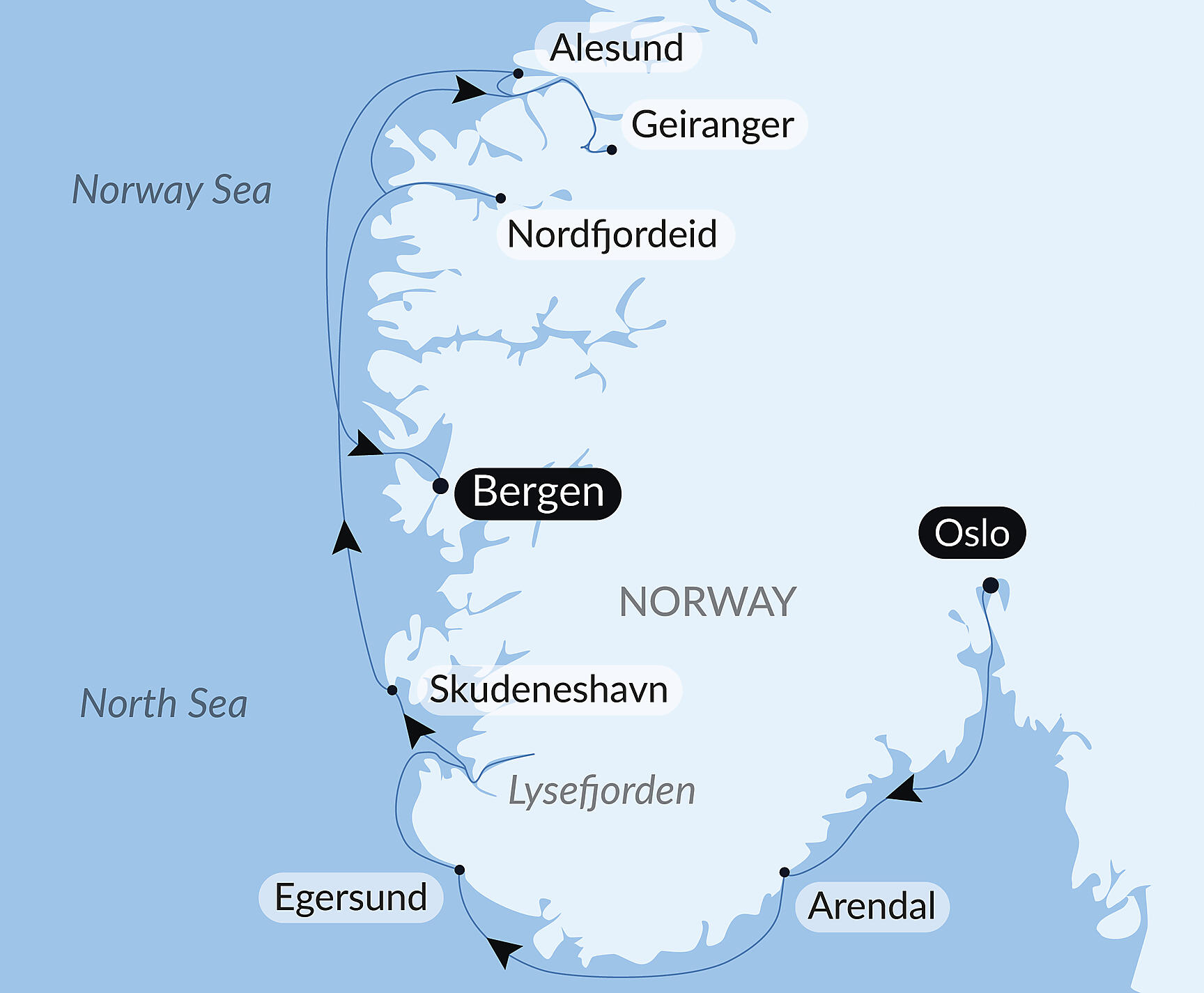 Official PONANT route map for Norwegian Fjords aboard Le Lapérouse, Voyage ER050828